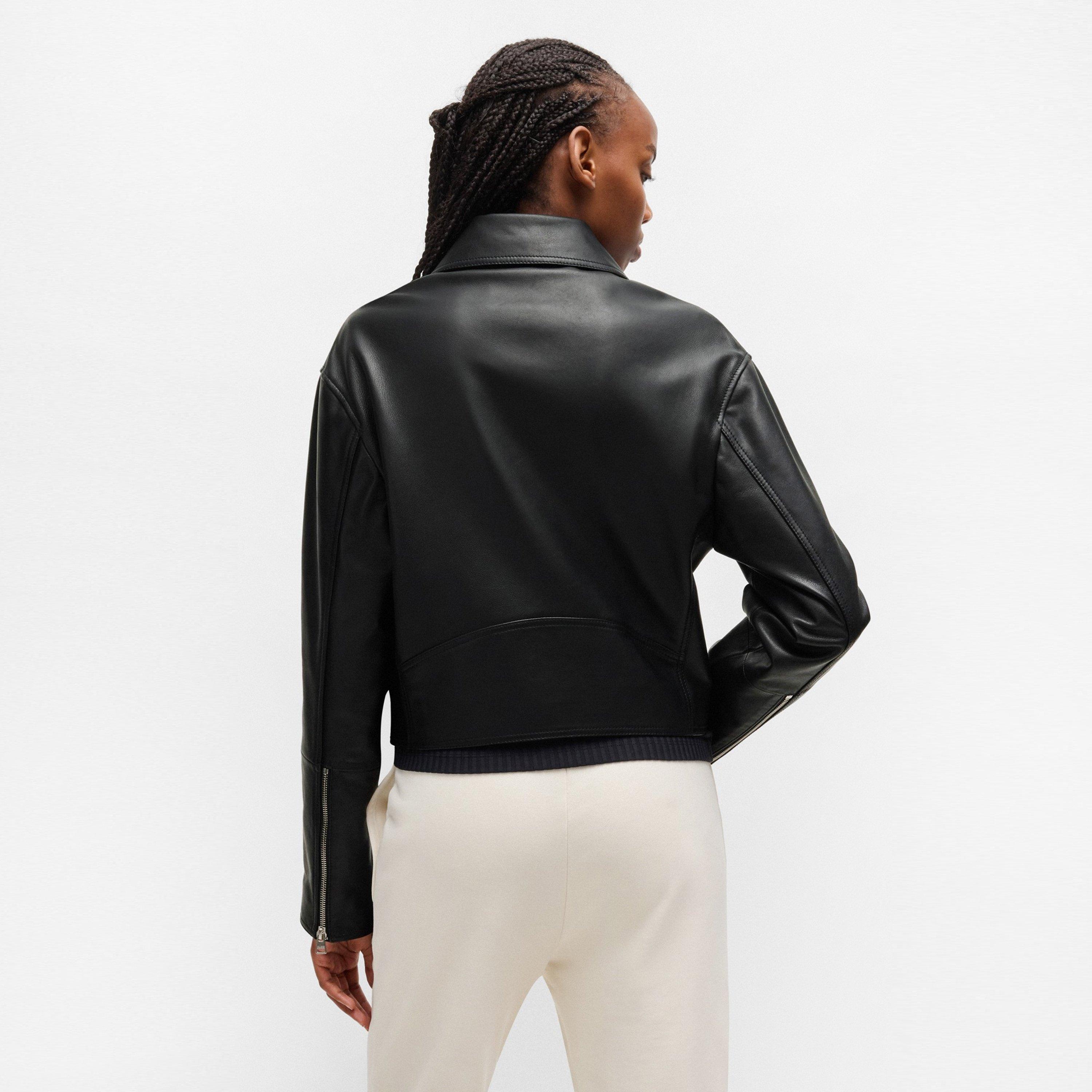 Black - Hugo - Women's Laridas  Red Leather Jacket - 4