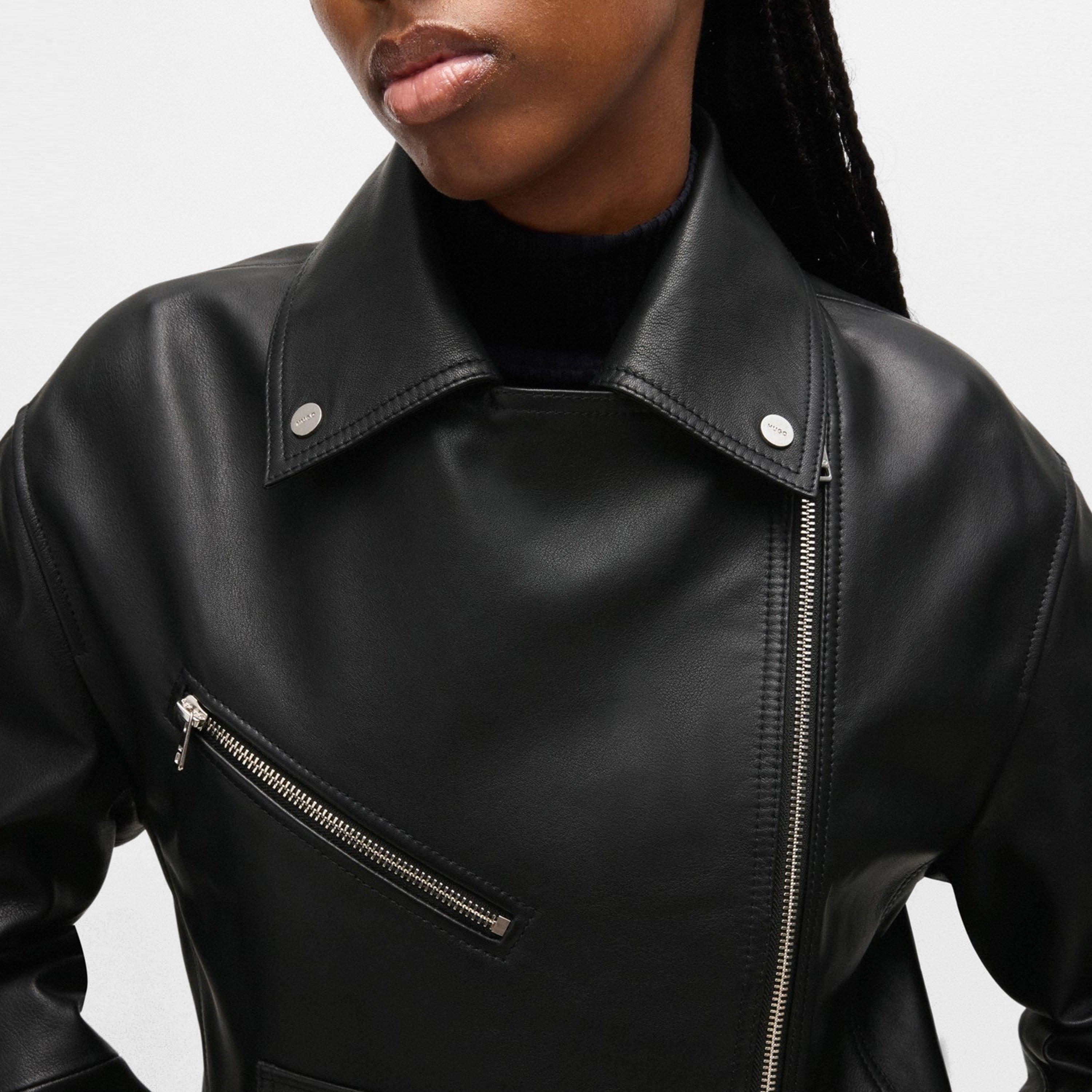 Black - Hugo - Women's Laridas  Red Leather Jacket - 5