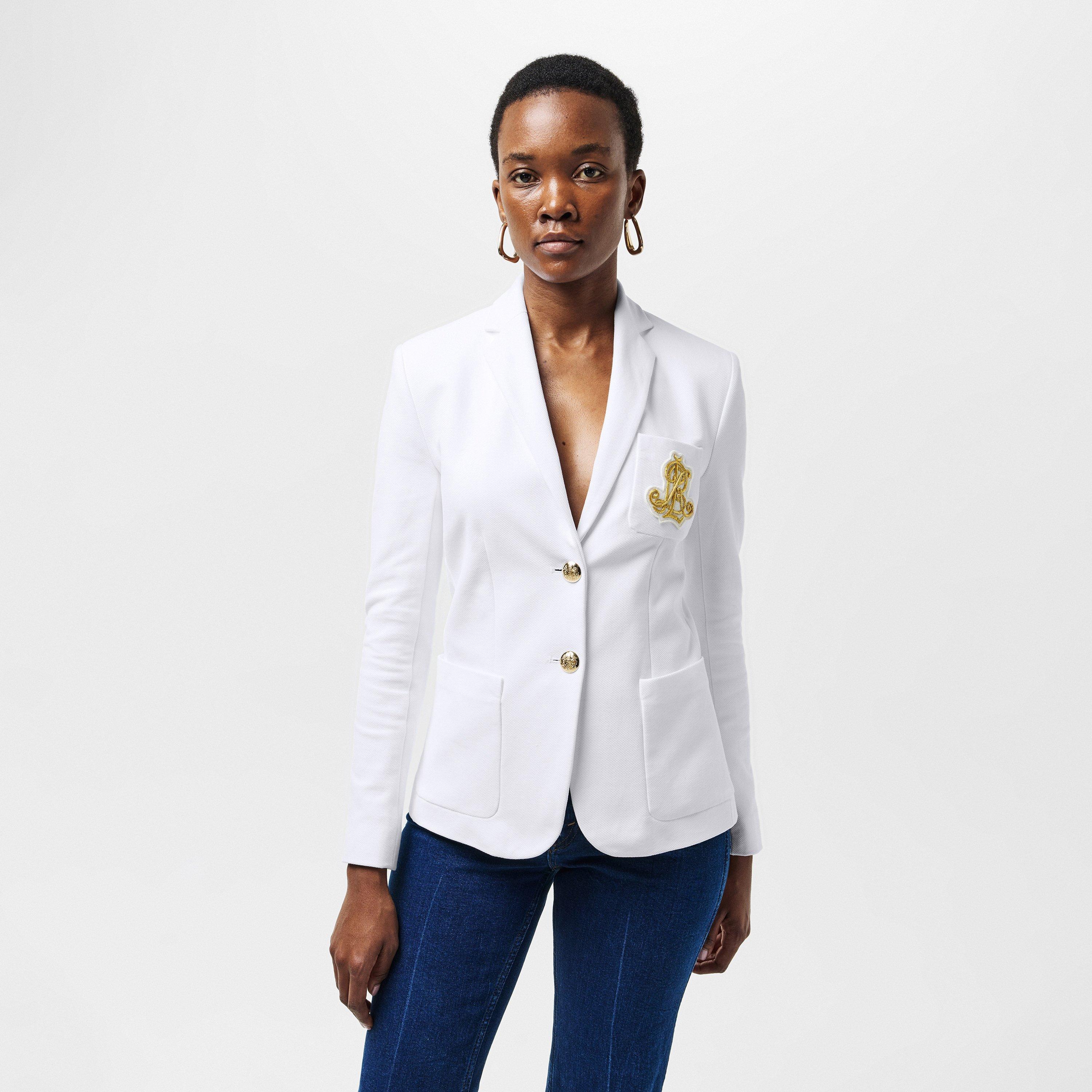 White - Lauren by Ralph Lauren - Women's Bullion Jacquard Cotton Long Sleeve Blazer - 3