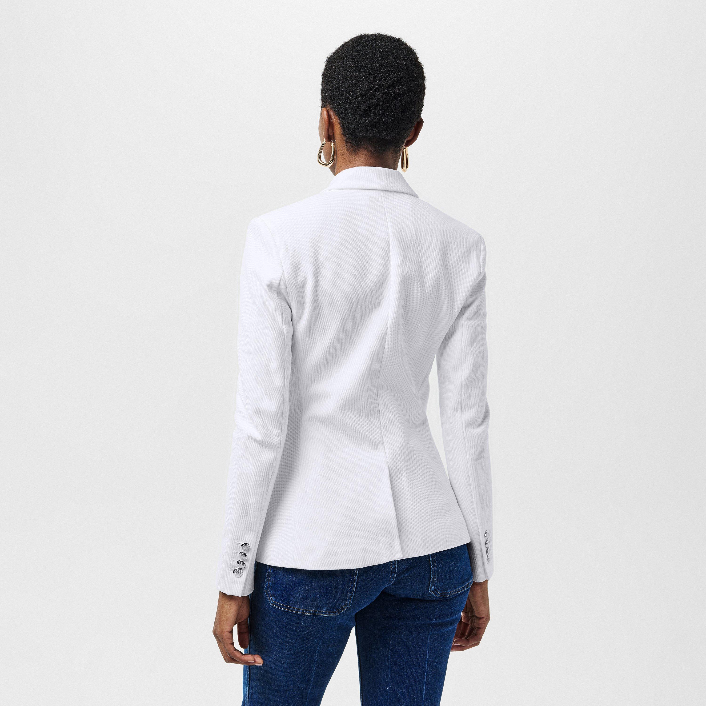 White - Lauren by Ralph Lauren - Women's Bullion Jacquard Cotton Long Sleeve Blazer - 4