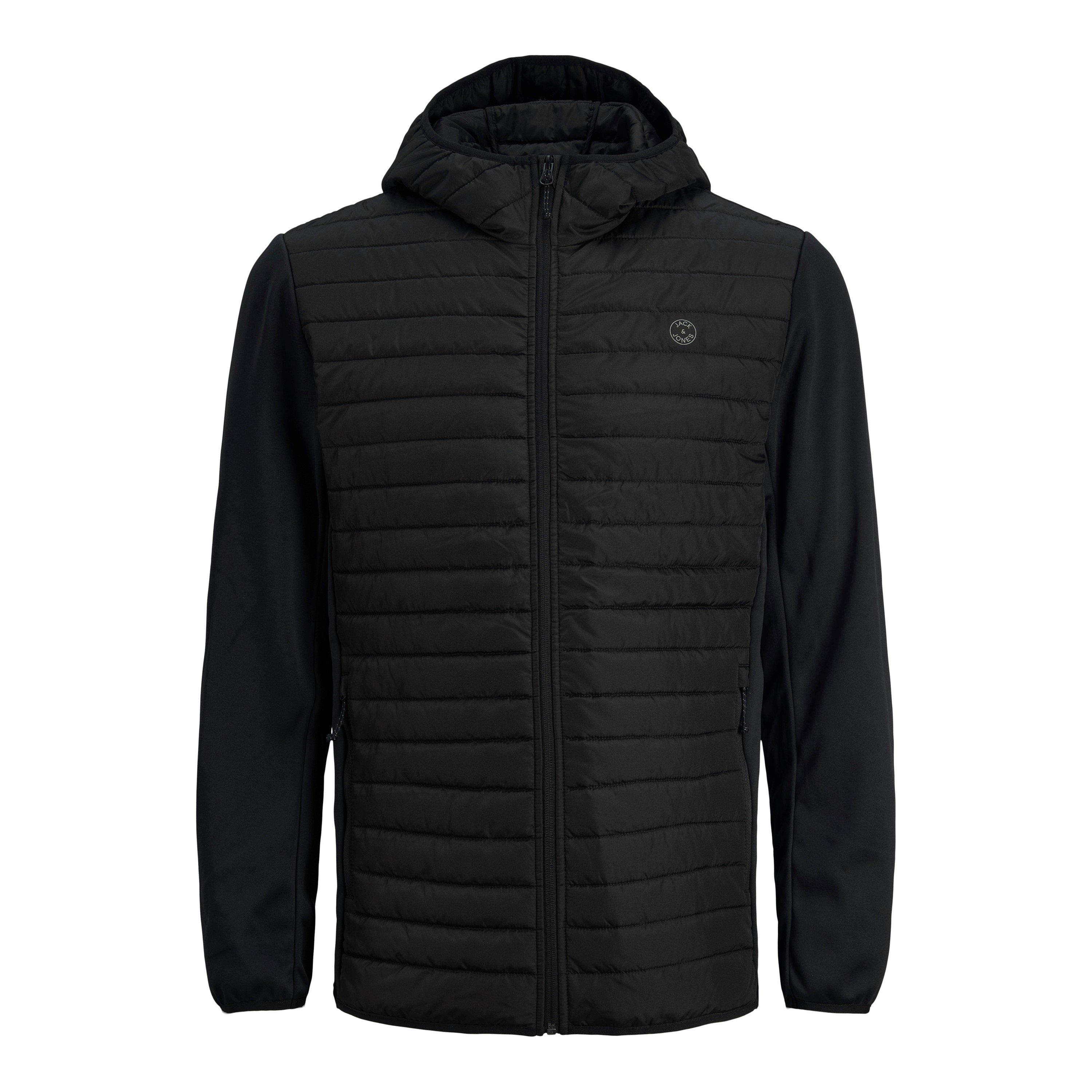Crna - Jack and Jones - Men's Windproof Hooded Long Sleeve Plus Size Quilted Jacket - 1