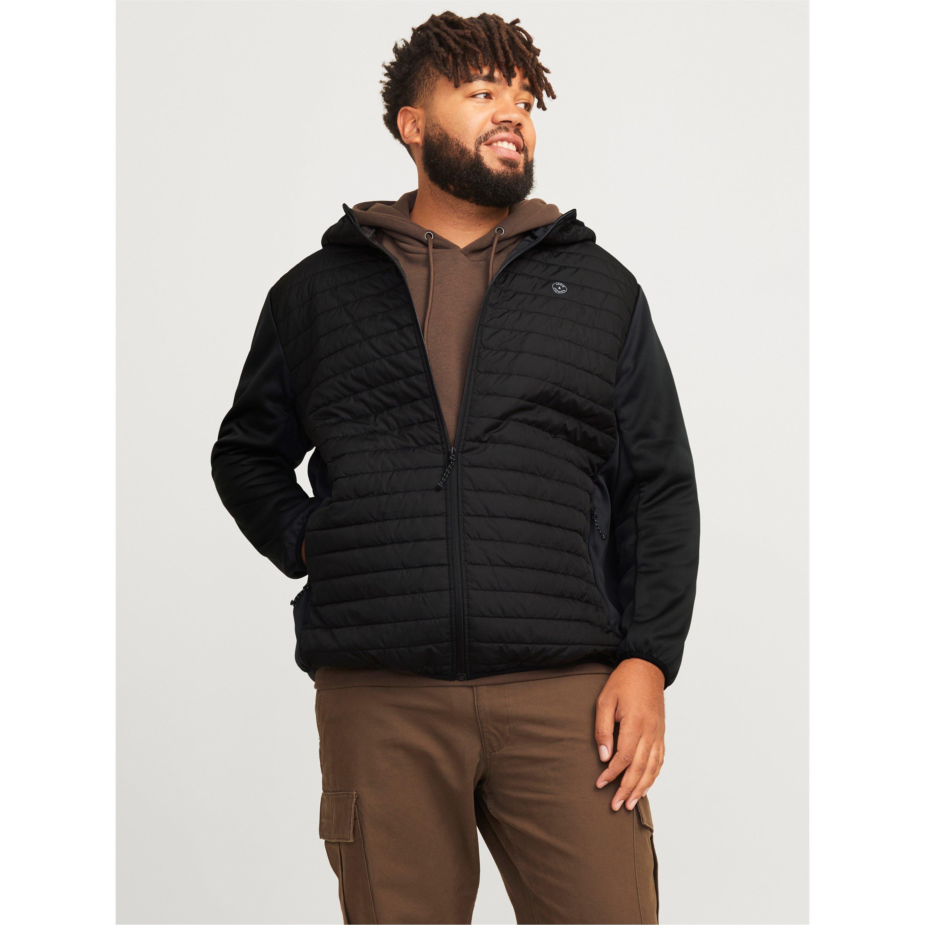 Nero - Jack and Jones - Windproof Hooded Long Sleeve Plus Size Quilted Jacket - 2