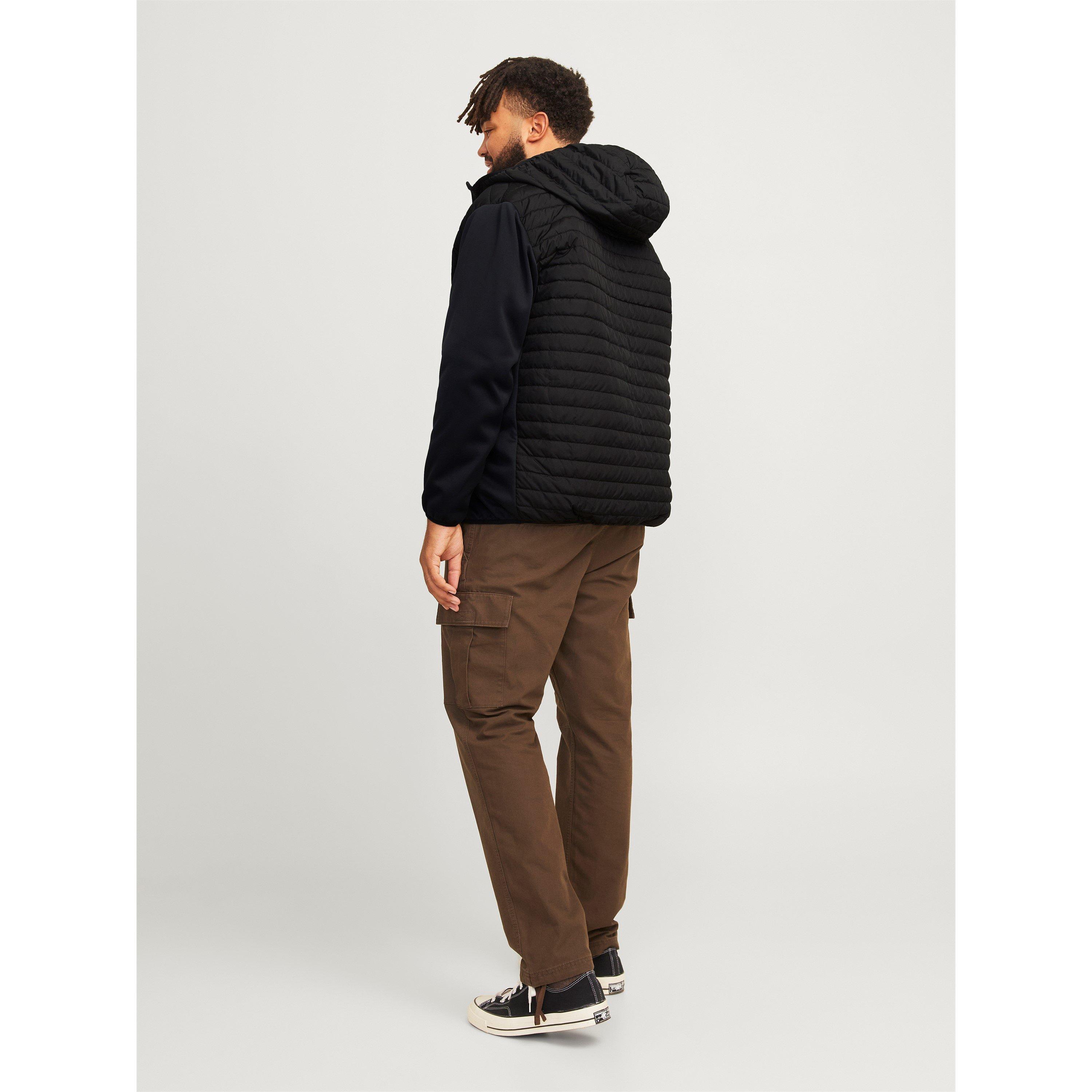Nero - Jack and Jones - Windproof Hooded Long Sleeve Plus Size Quilted Jacket - 3