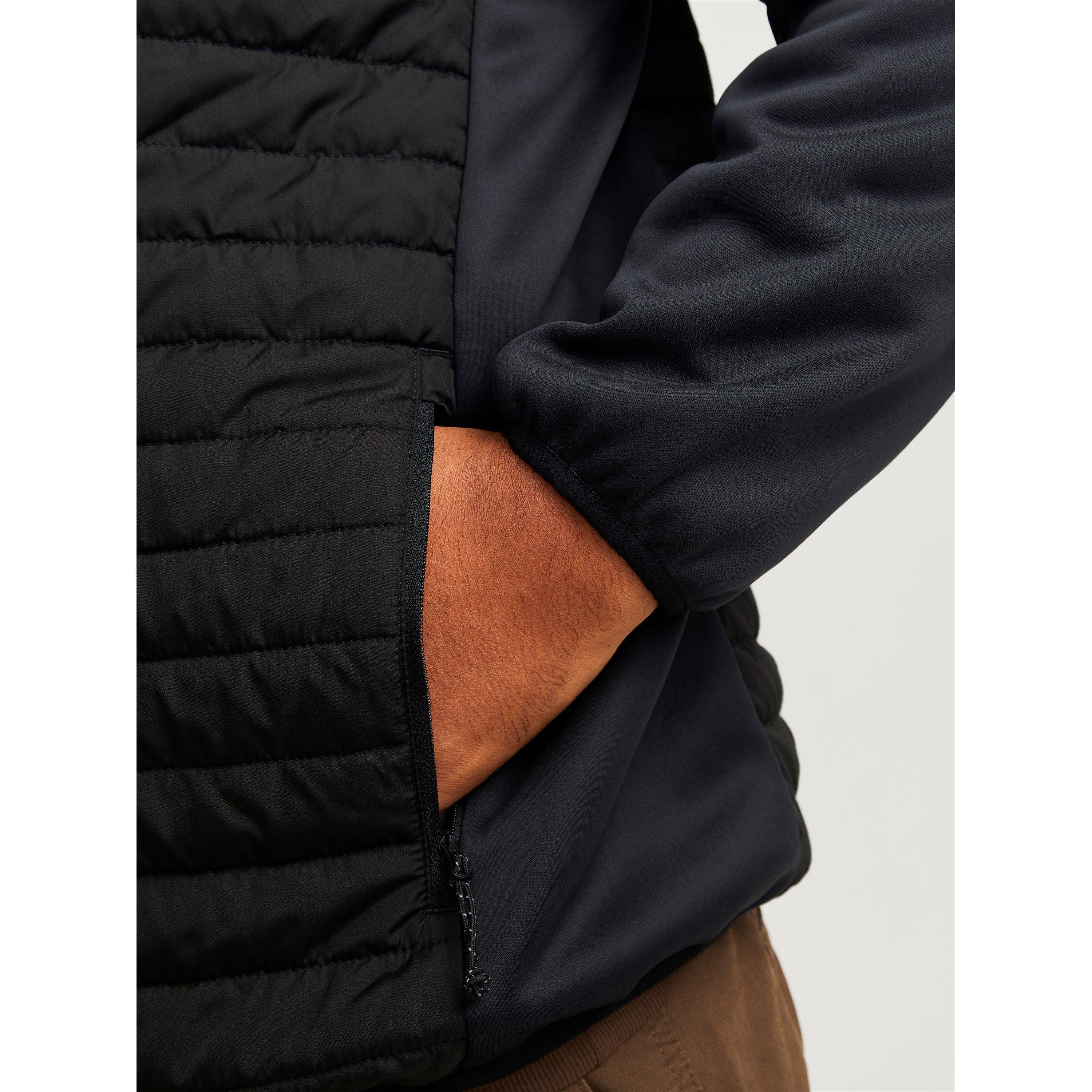 Nero - Jack and Jones - Windproof Hooded Long Sleeve Plus Size Quilted Jacket - 4