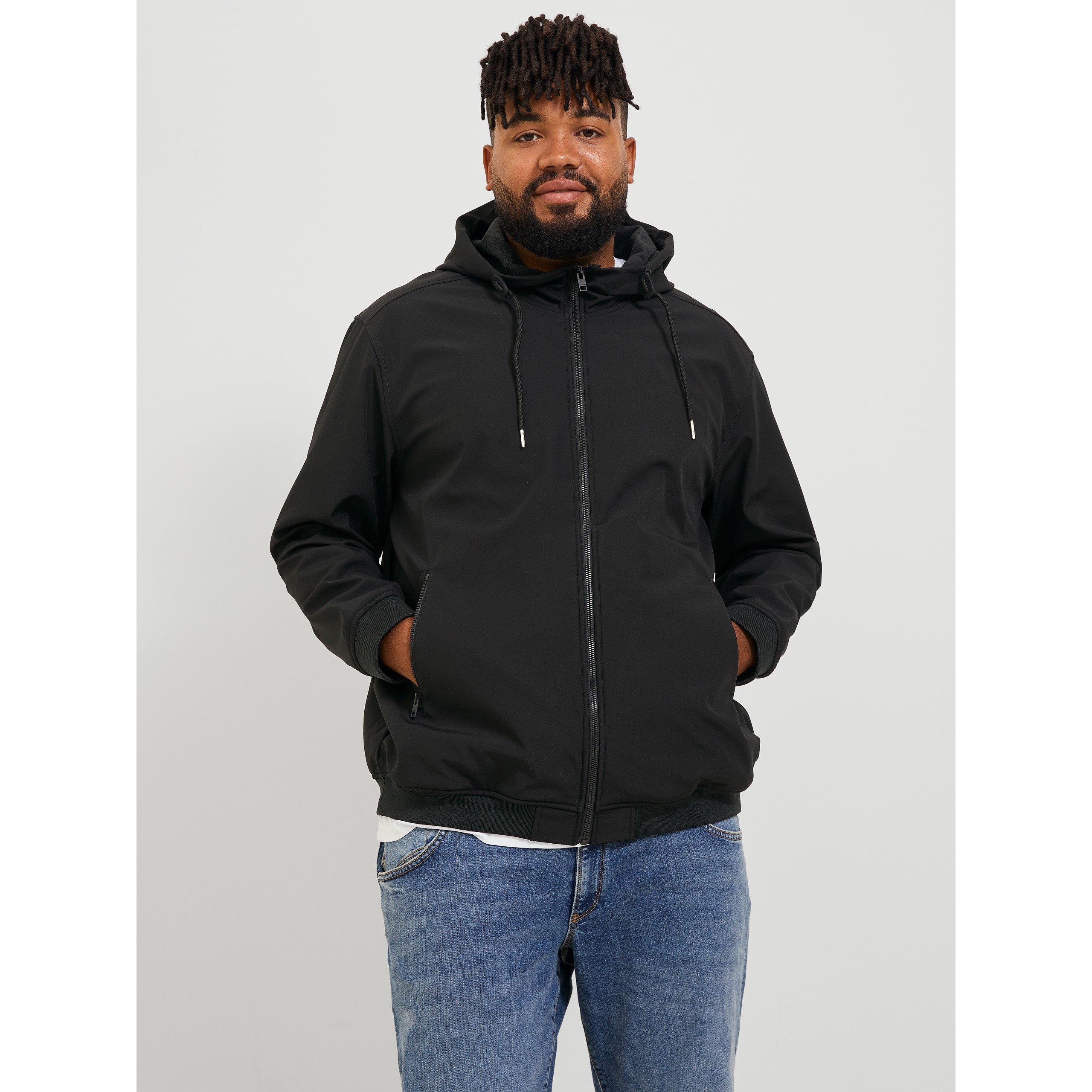 Black - Jack and Jones - Softshell Hooded Jacket Mens Plus Size - 7