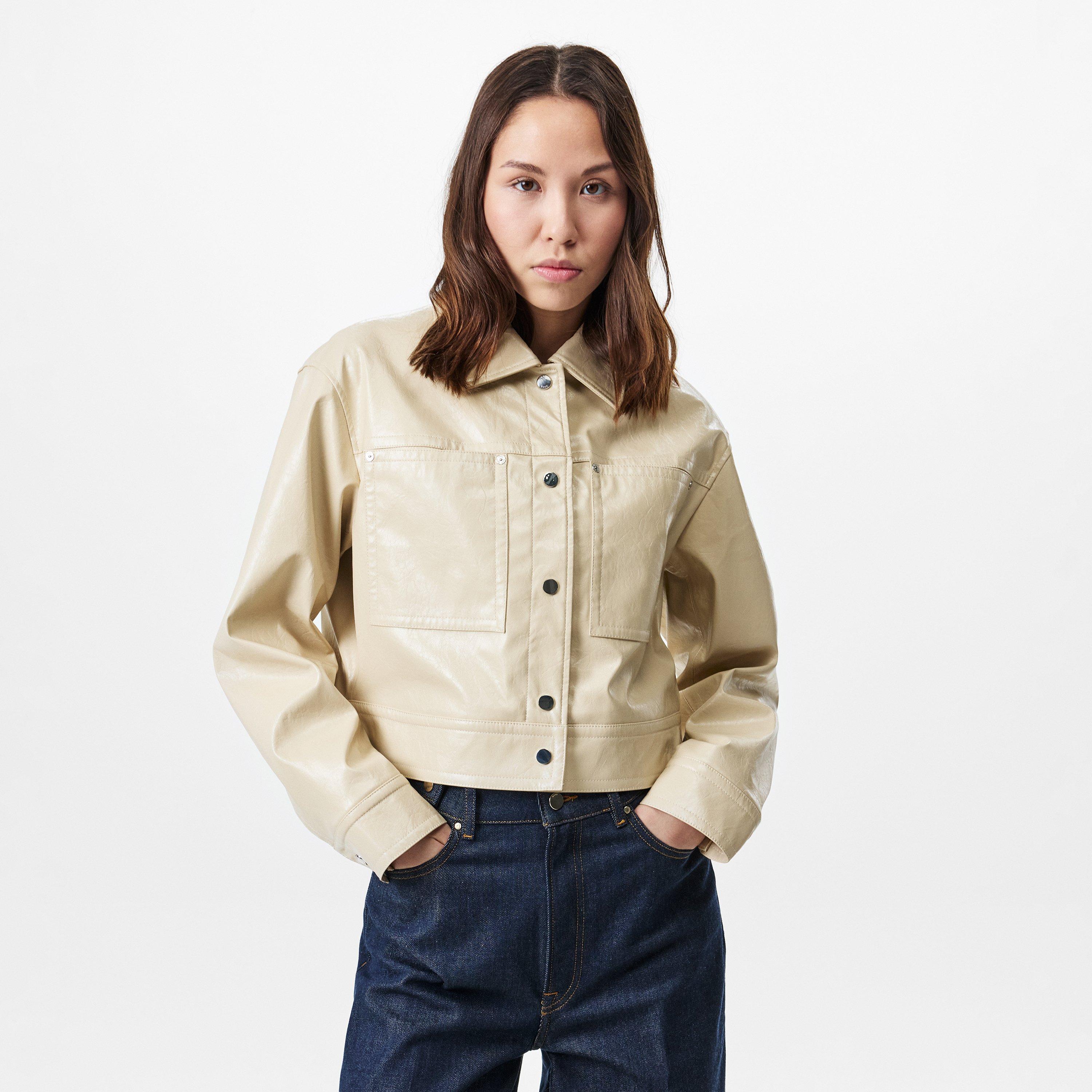 Open Beige - Boss - Women's  Lightweight Faux Leather Jacket - 3