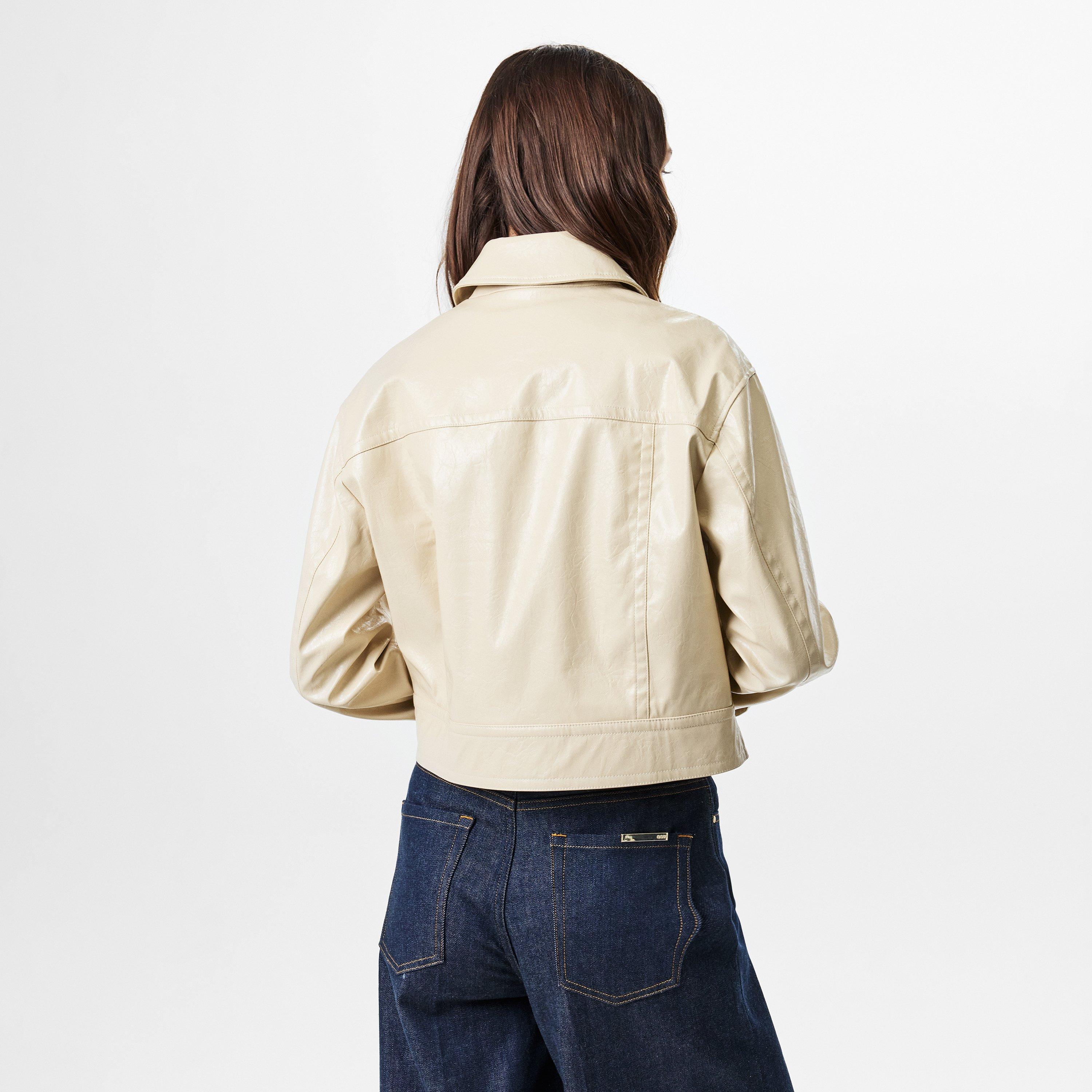 Open Beige - Boss - Women's  Lightweight Faux Leather Jacket - 4