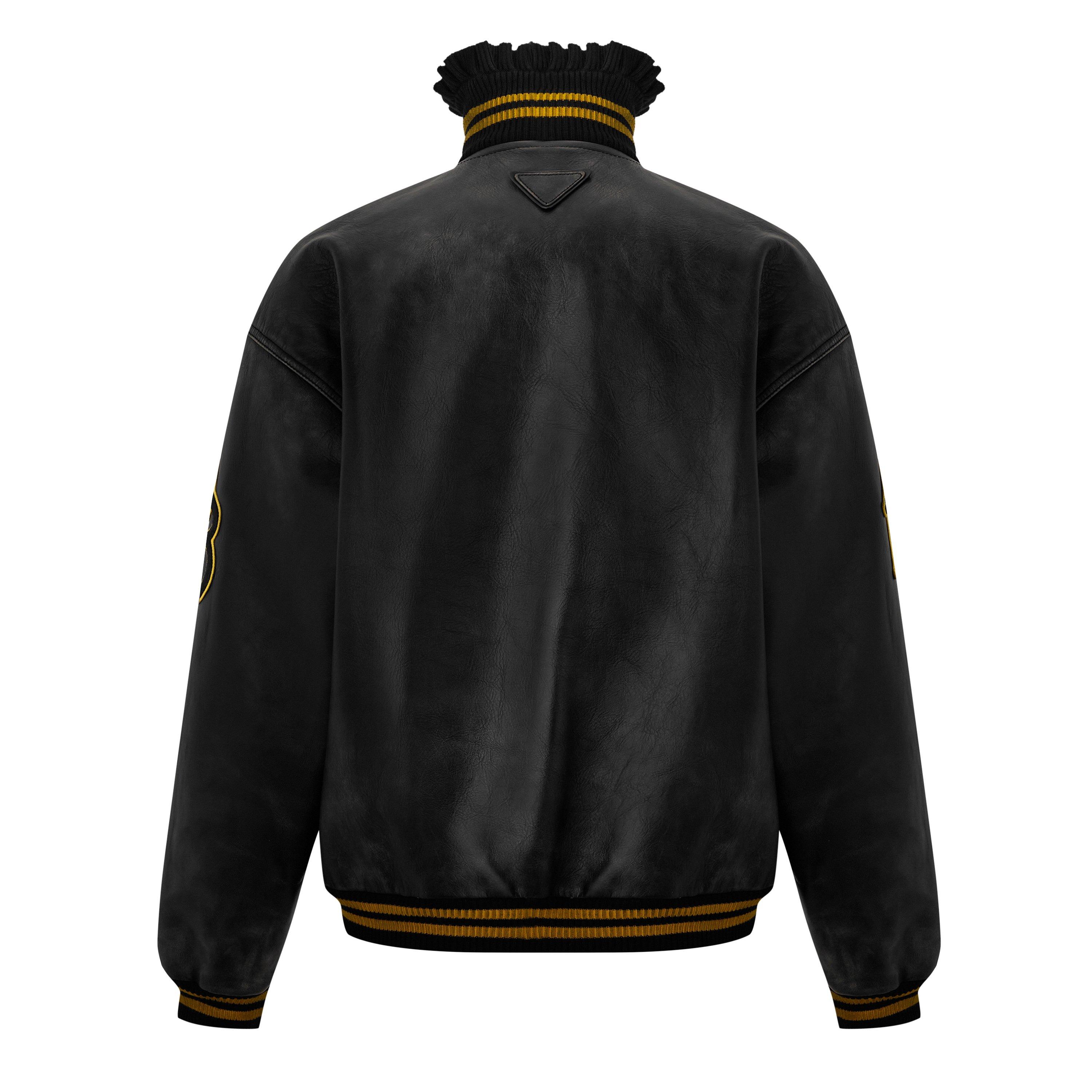 Nero - Prada - Women's Varsity Bomber Leather Long Sleeve Jacket - 2