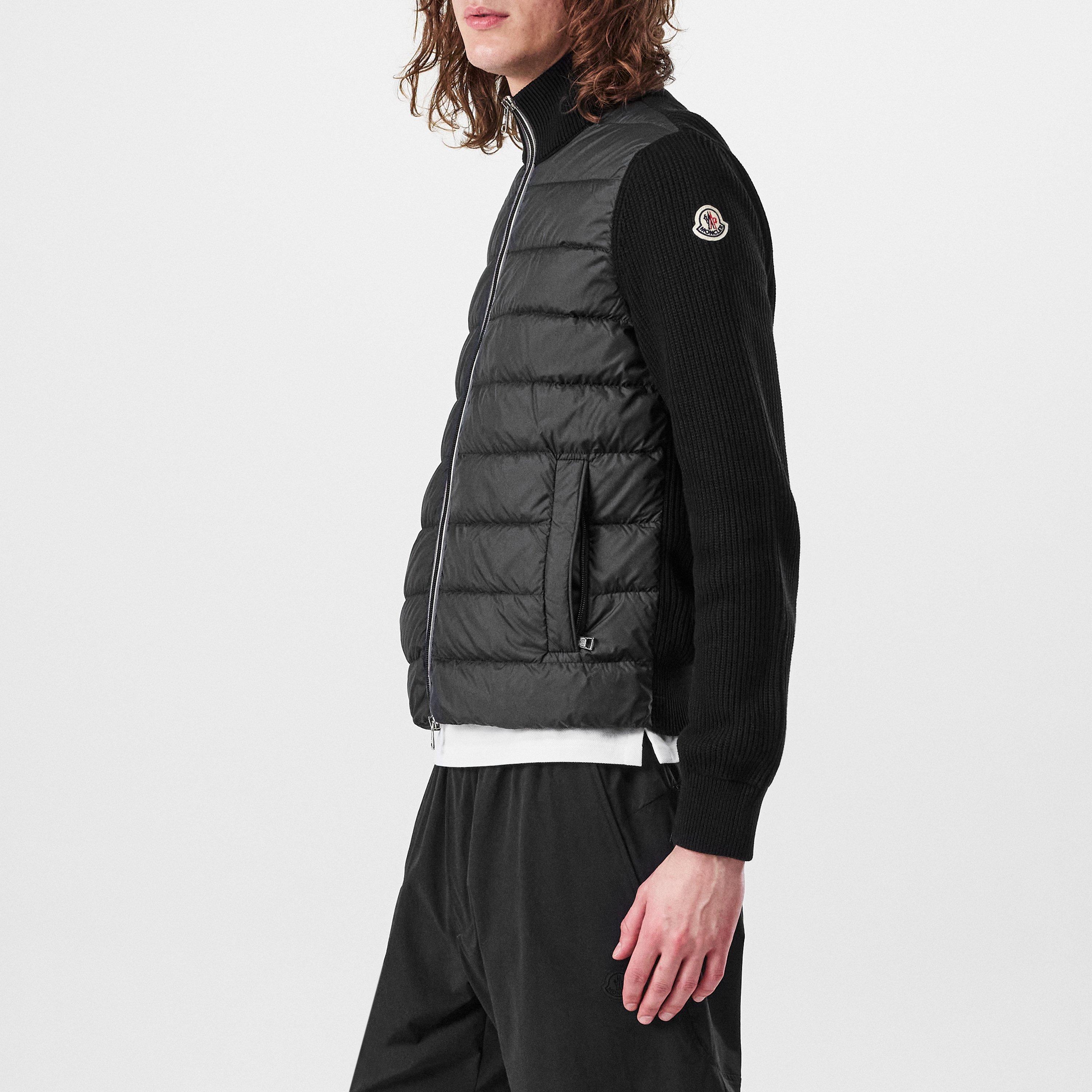 Black 999 - Moncler - Men's Padded Wool Cashmere Down Long Sleeve Hybrid Jacket - 2