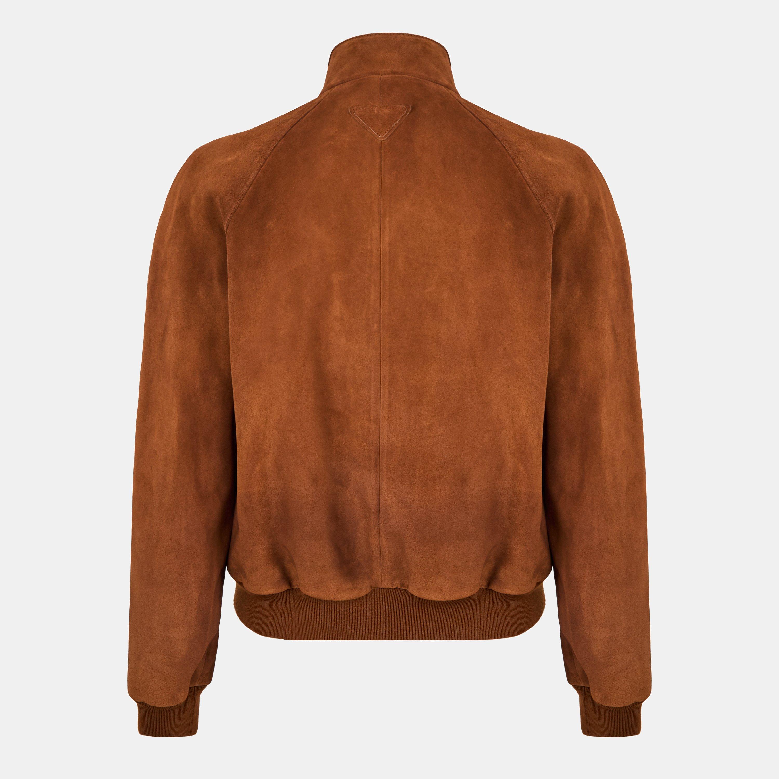 Caramel - Prada - Men's Suede Stand Collar Long Sleeve Leather Jacket - 2