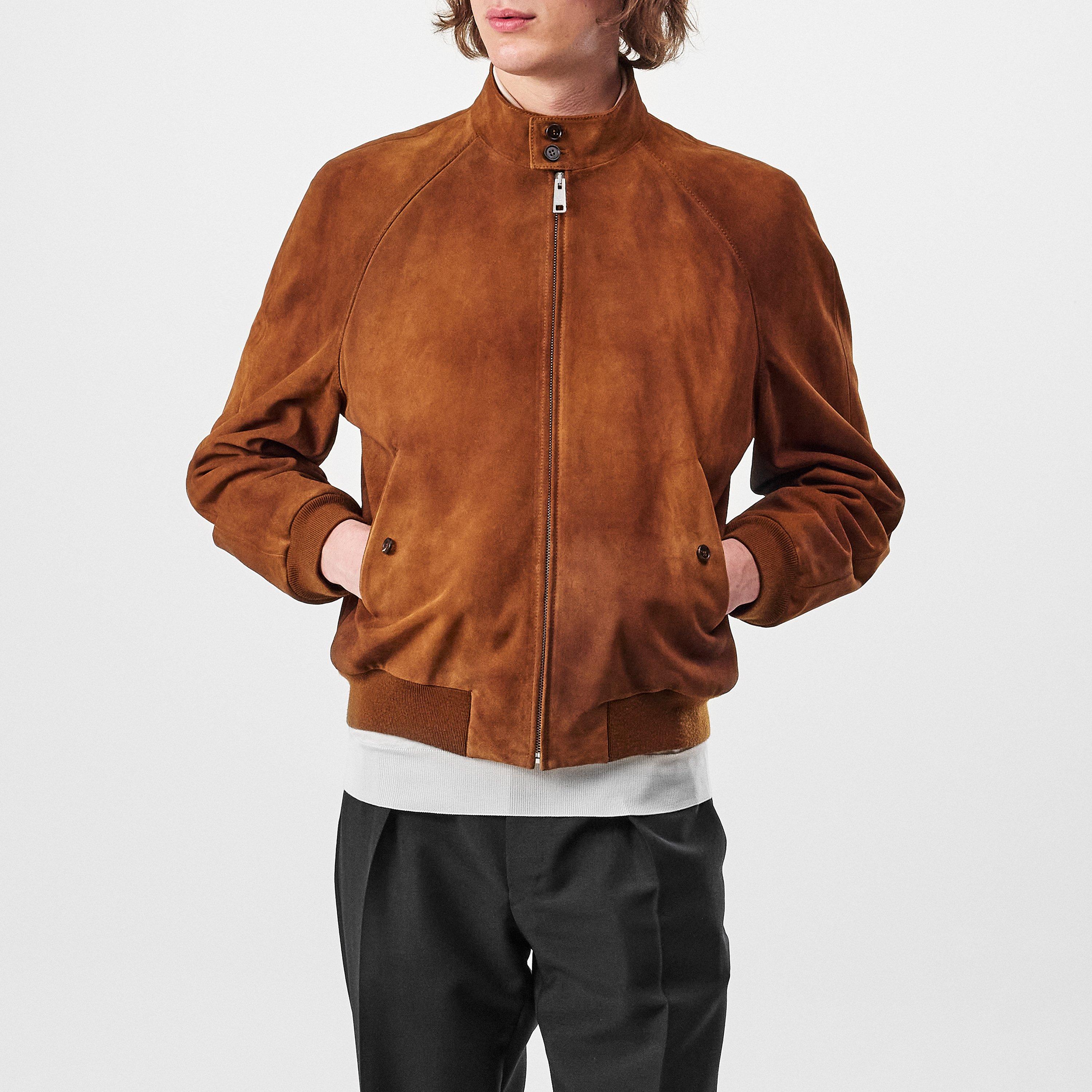 Caramel - Prada - Men's Suede Stand Collar Long Sleeve Leather Jacket - 3