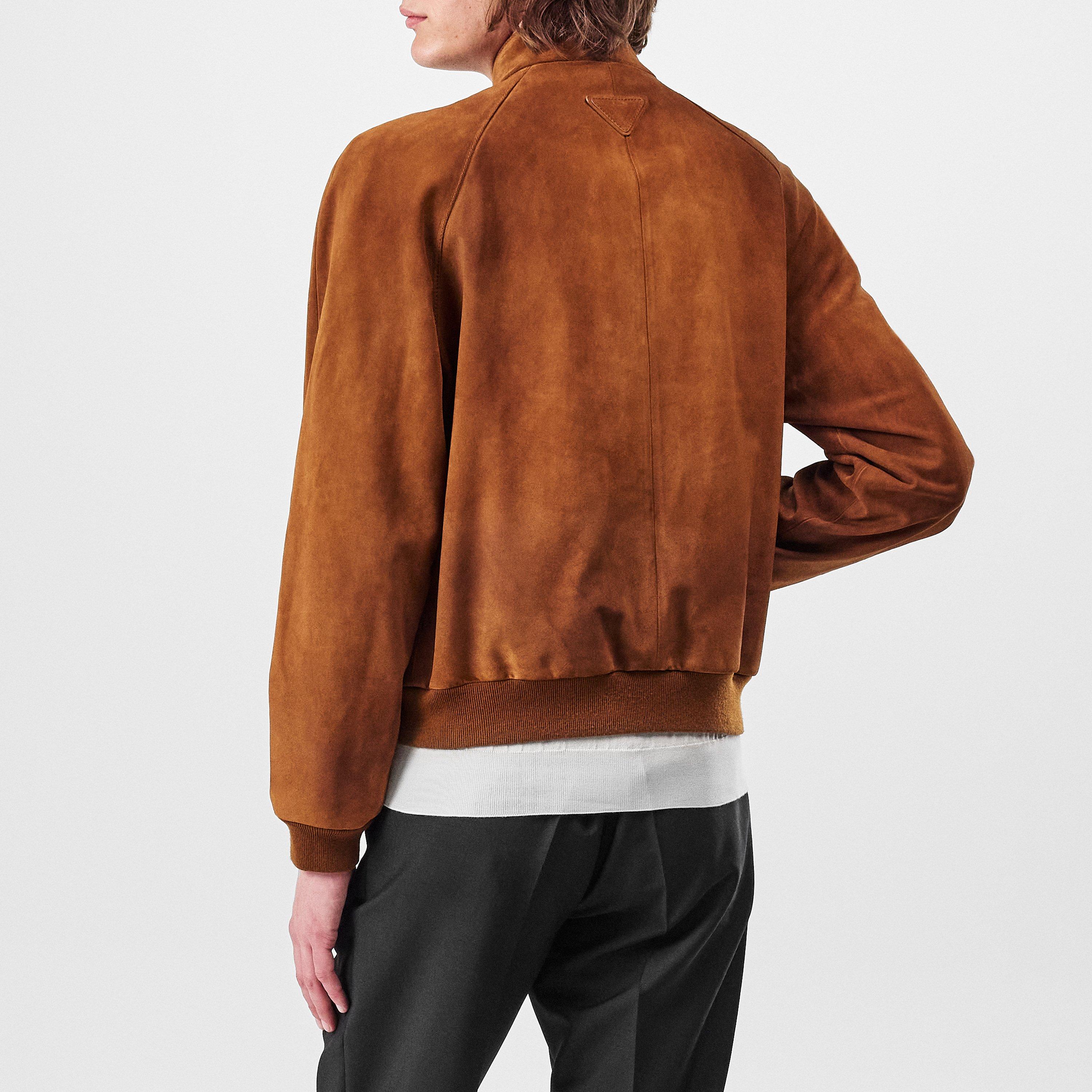 Caramel - Prada - Men's Suede Stand Collar Long Sleeve Leather Jacket - 4