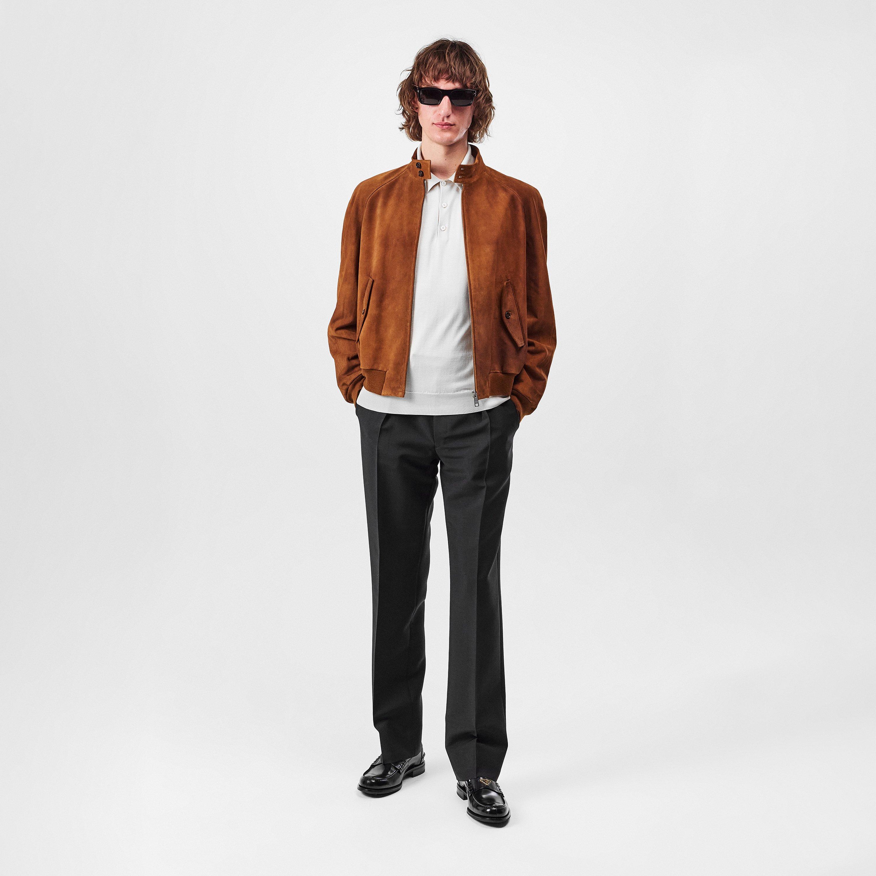 Caramel - Prada - Men's Suede Stand Collar Long Sleeve Leather Jacket - 5