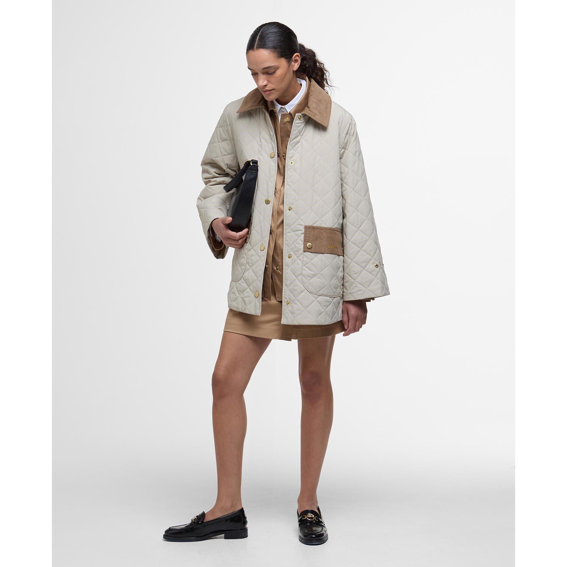 Light Sand/An - Barbour - Women's Corinne Corduroy Trim Long Sleeve Quilted Jacket - 3