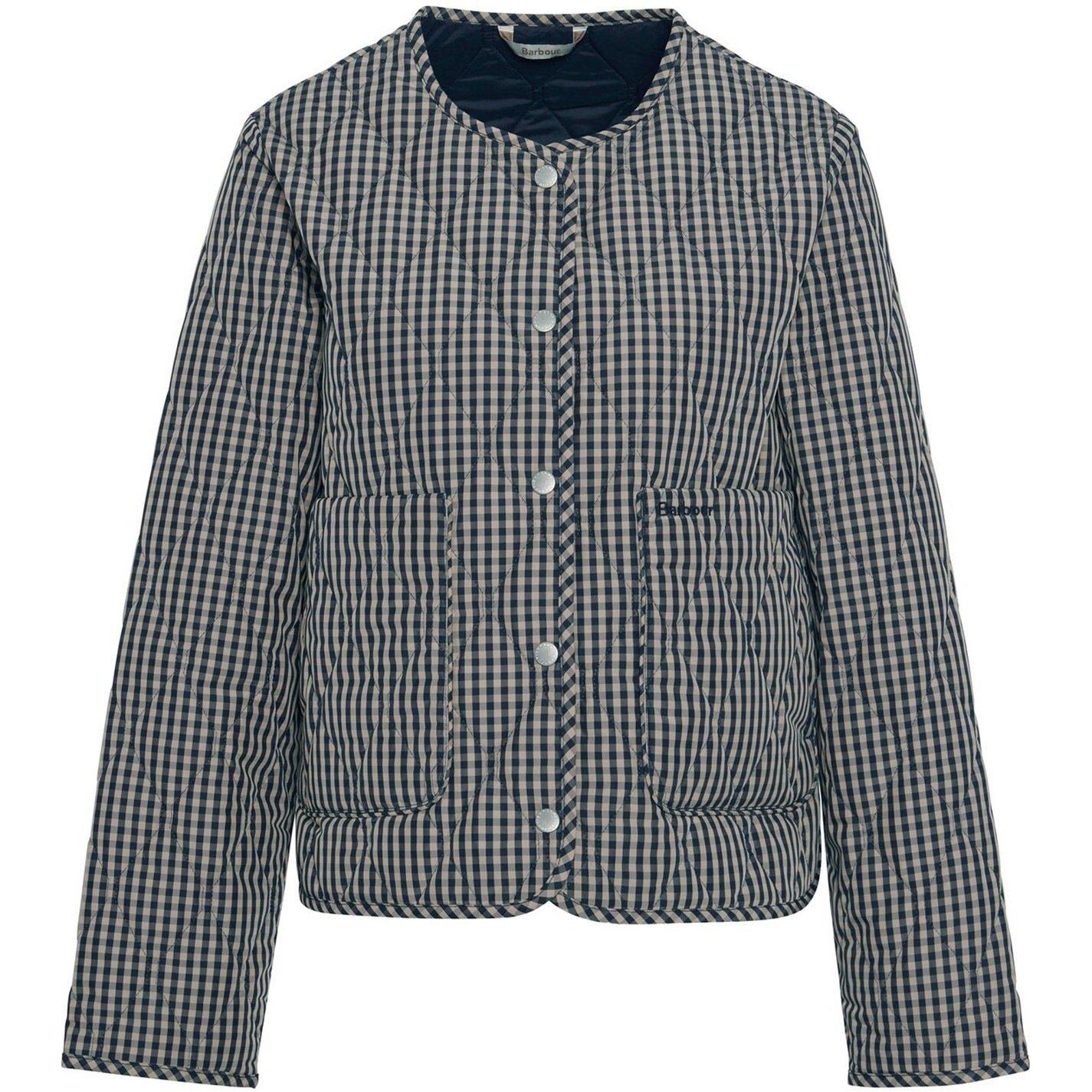 Navy/Sand Gingh - Barbour - Women's Check Monroe Long Sleeve Quilted Jacket - 1