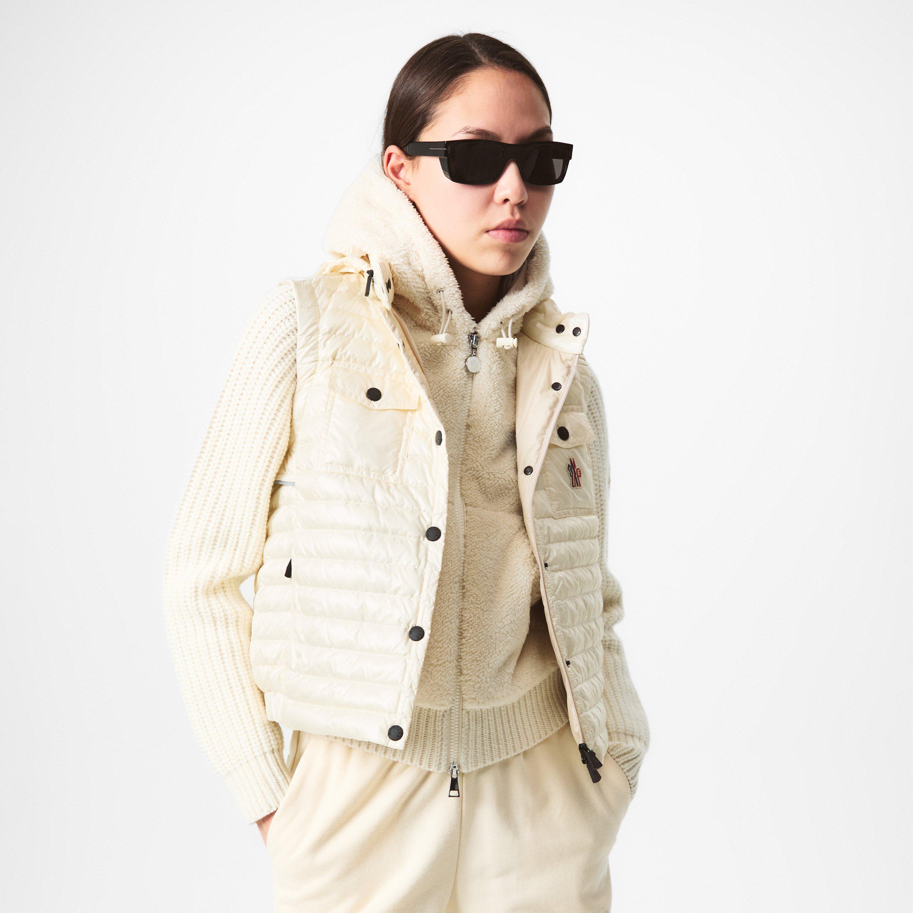 Cream 04A - Moncler Grenoble - Women's Gumiane Quilted Goose Down Sleeveless Full Zip Concealed Hood Gilet - 3