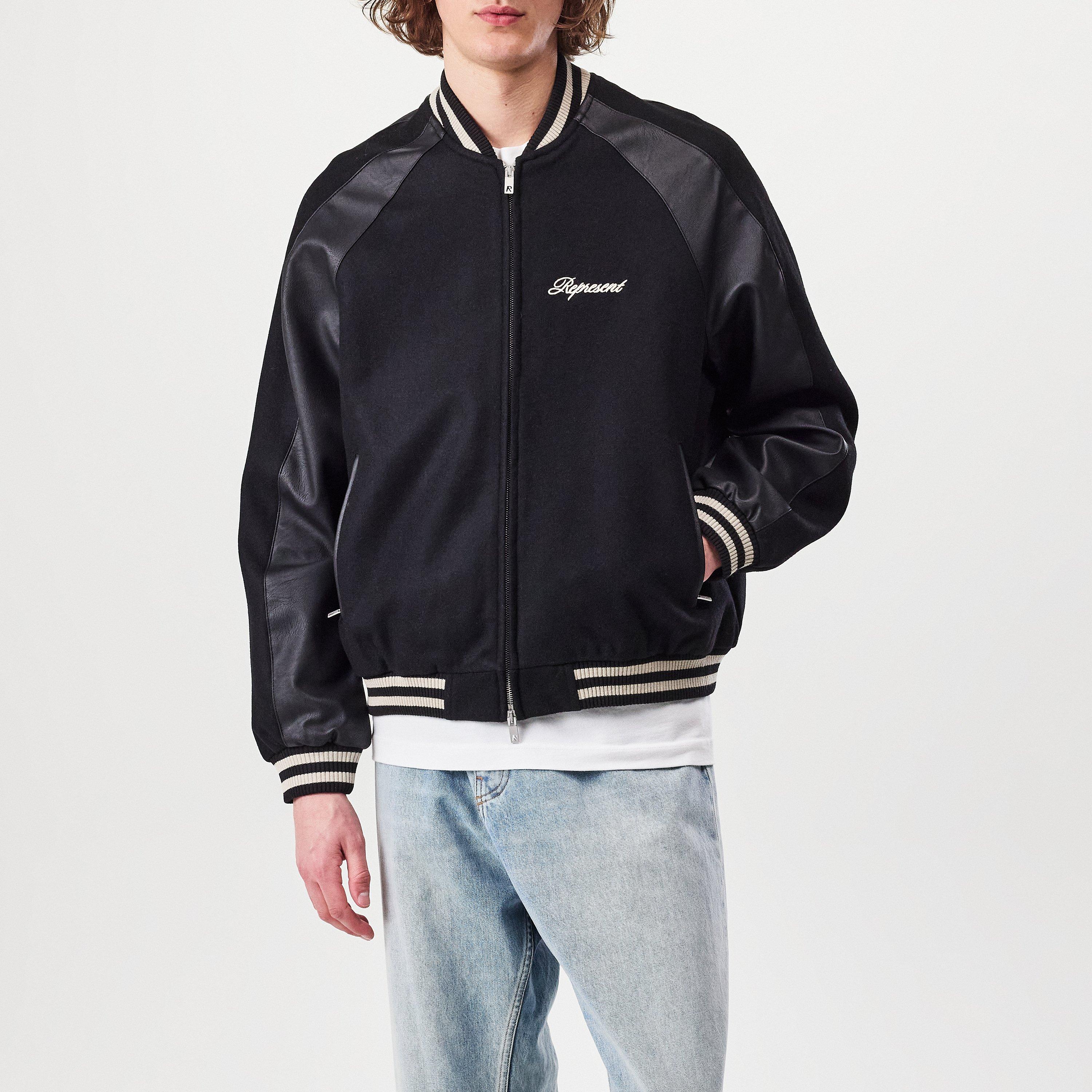 Black - Represent - Men's Rep Raglan Varsity Jacket - 2