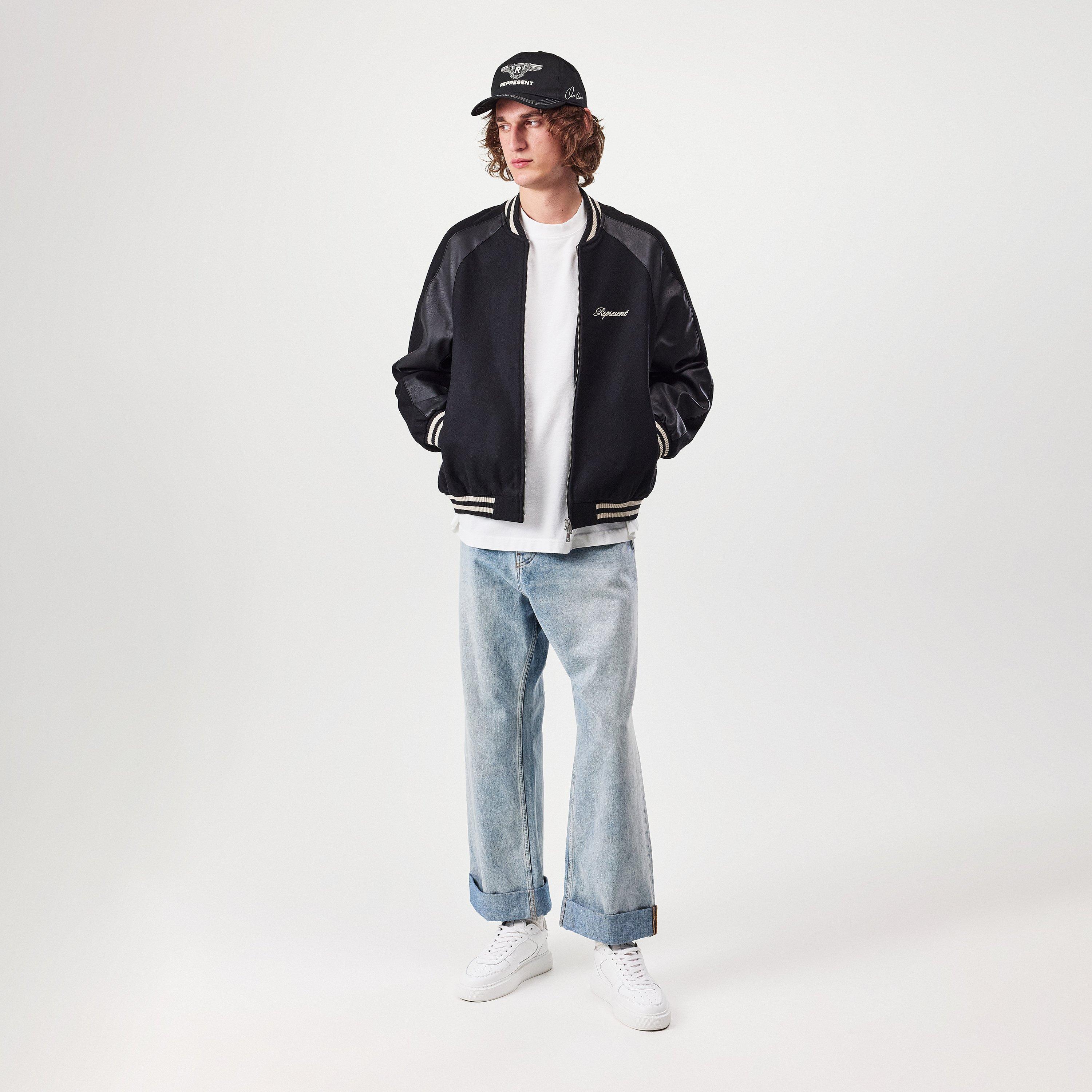 Black - Represent - Men's Rep Raglan Varsity Jacket - 4