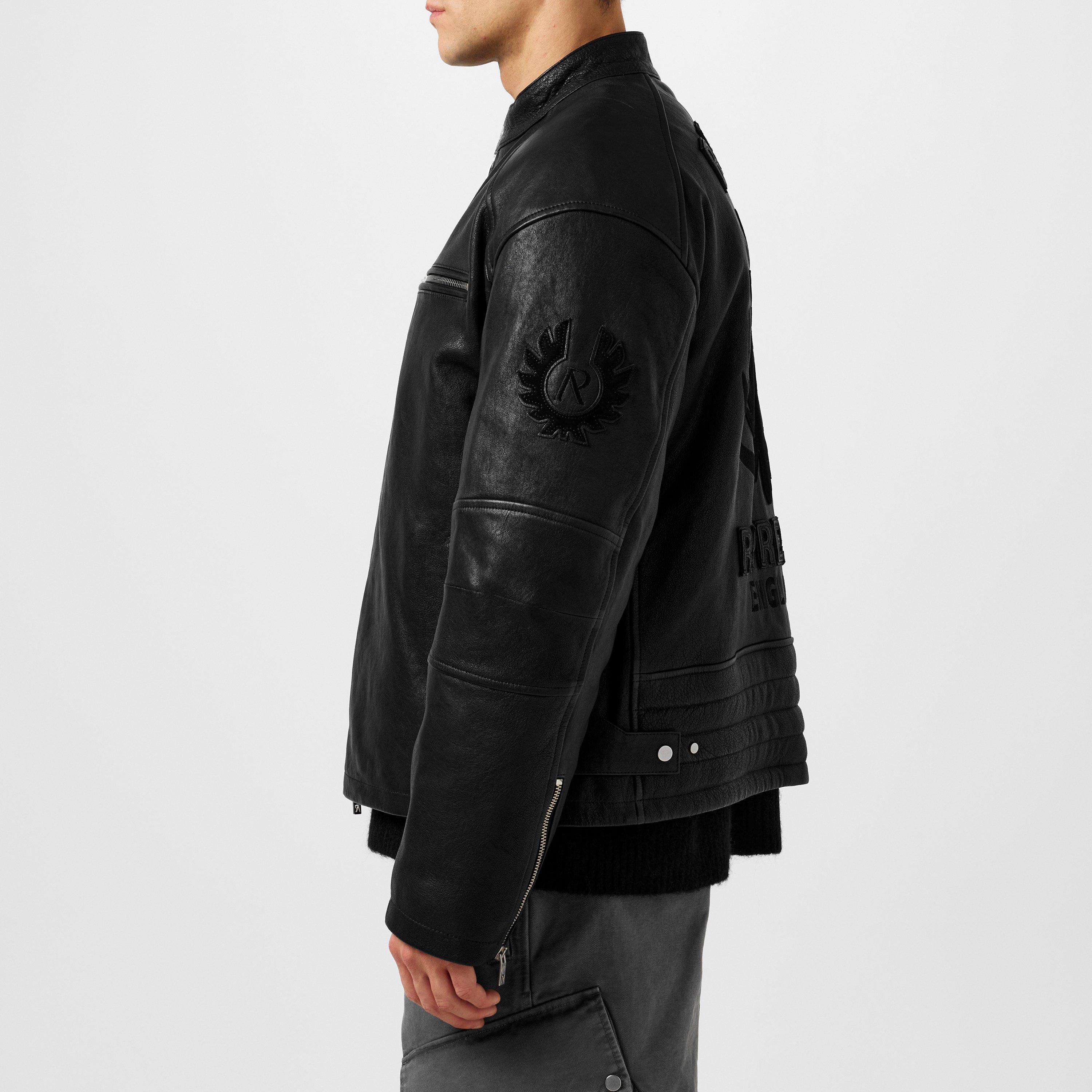 Black - Represent - Men's Rep Leather Race Jacket, Road-worn Design - 2