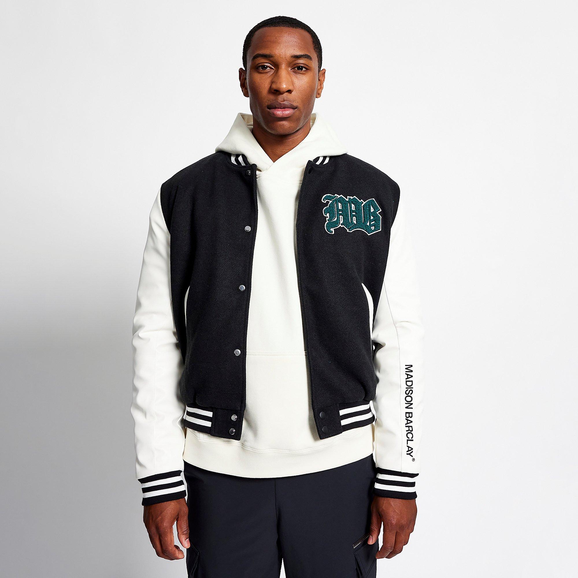 Madison Barclay Men's Lincoln Baseball Wool Mix Long Sleeve Varsity Jacket - Black - Medium