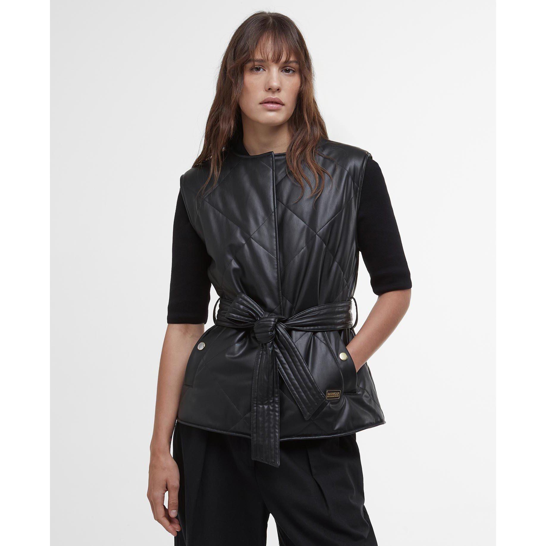 Black - Barbour International - Women's Rosa Faux Leather Quilted Belted Gilet - 1