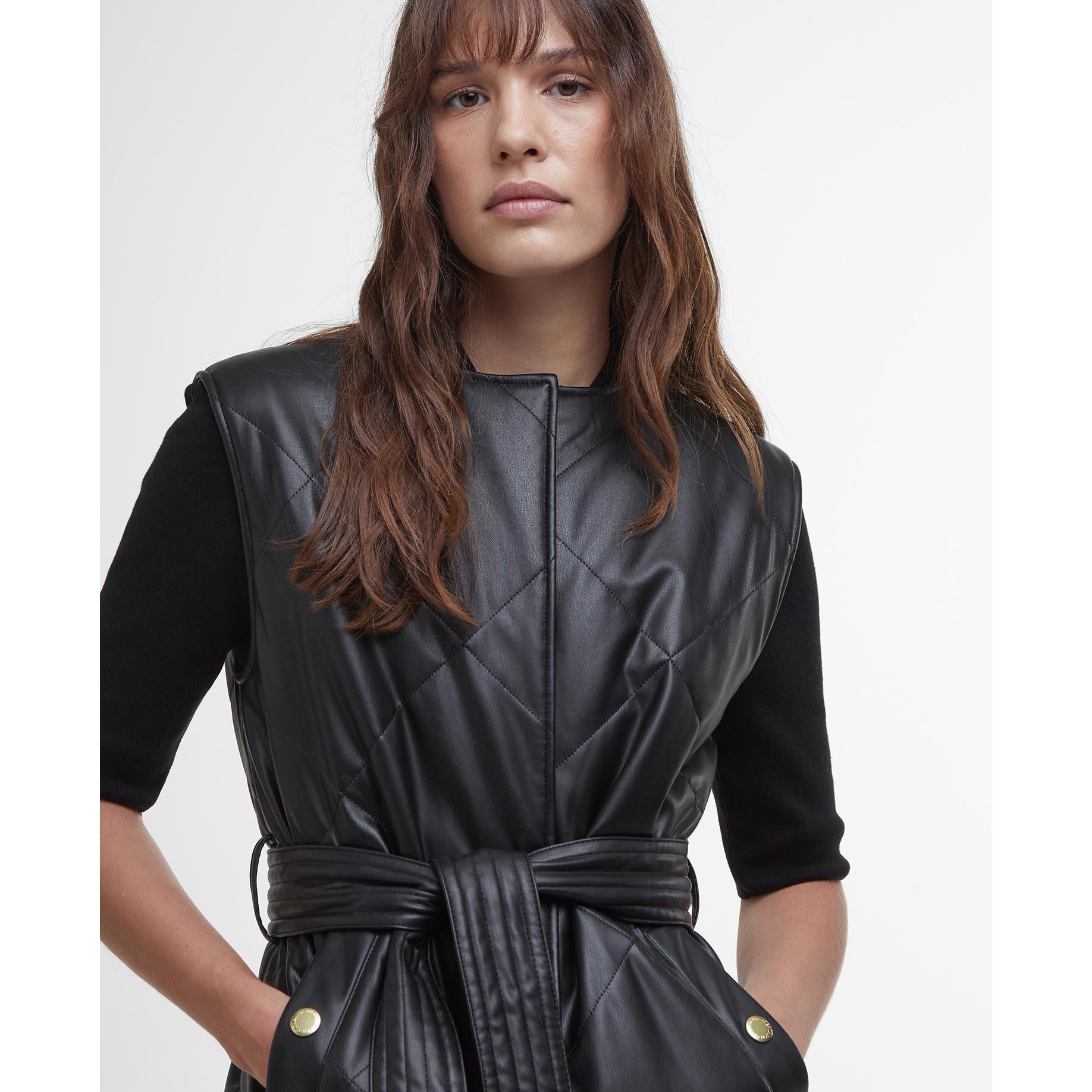 Black - Barbour International - Women's Rosa Faux Leather Quilted Belted Gilet - 4