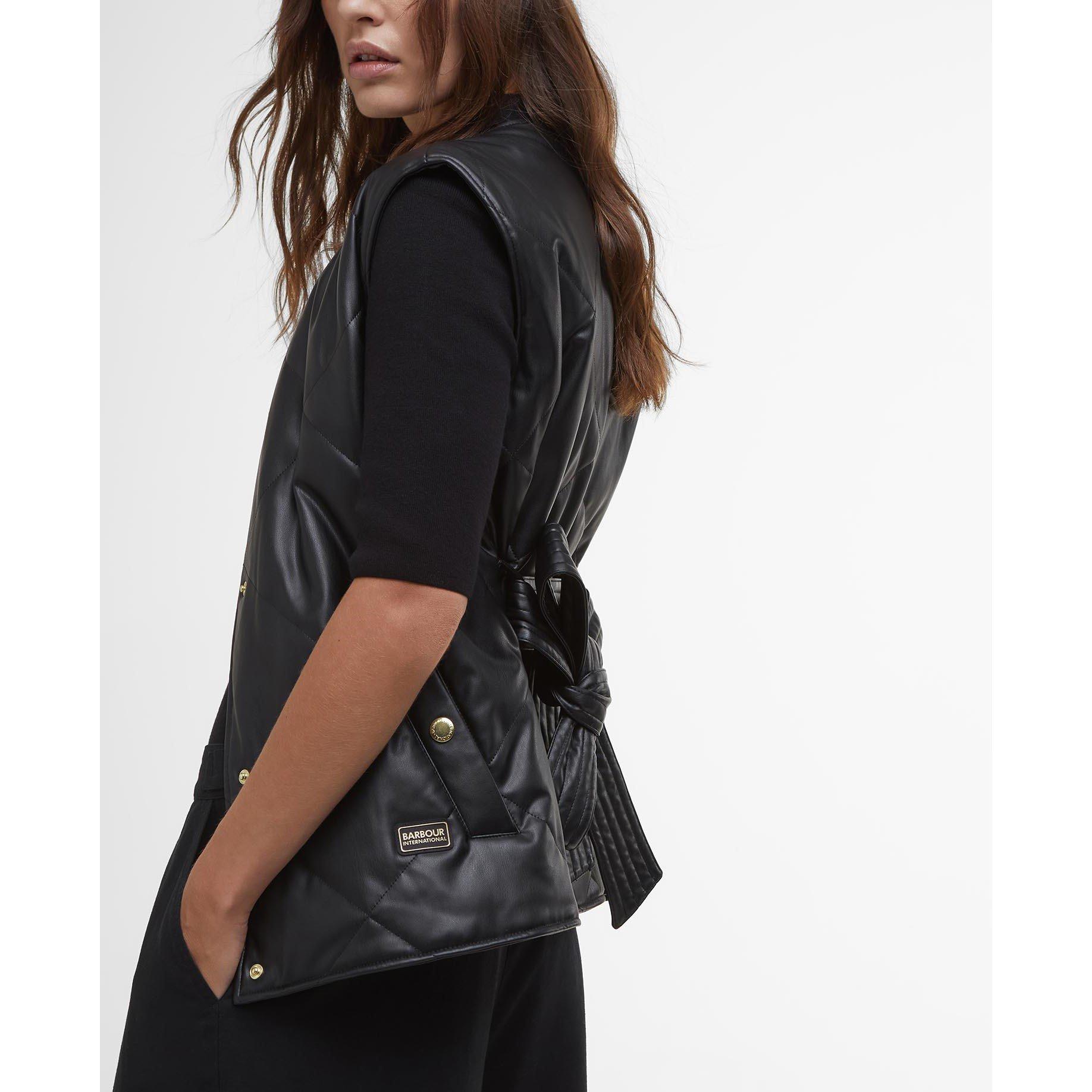Black - Barbour International - Women's Rosa Faux Leather Quilted Belted Gilet - 5
