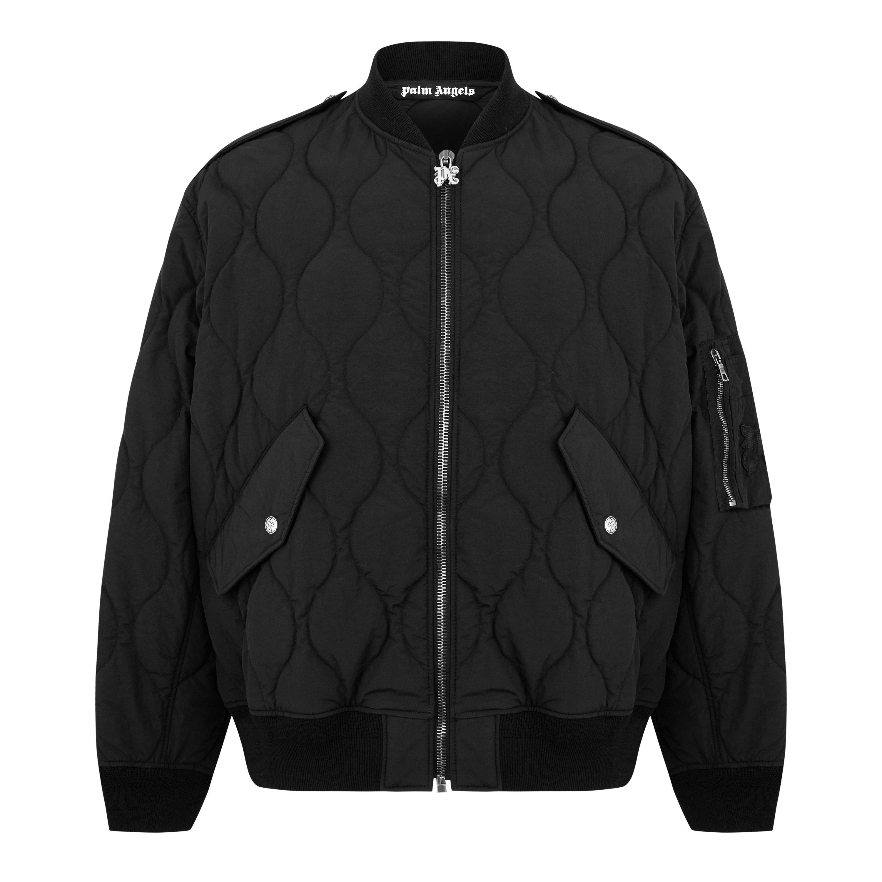 Black/White - Palm Angels - Men's Monogram Stand Collar Long Sleeve Parka - 1