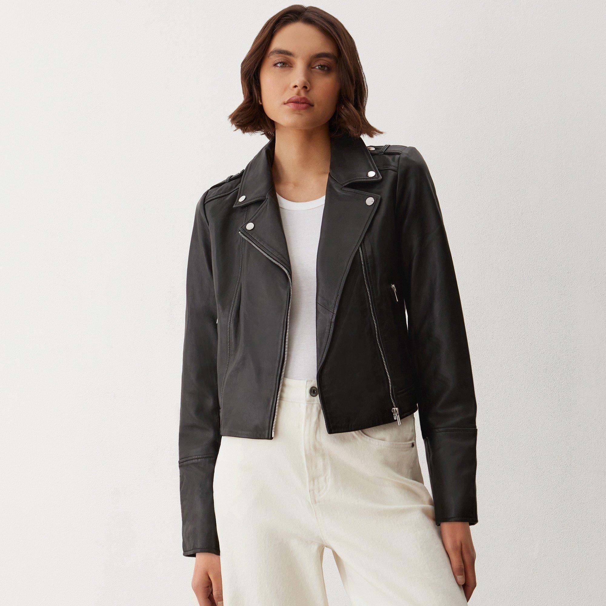 Black - Finery - Women's Faith Leather Long Sleeve Biker Jacket - 1
