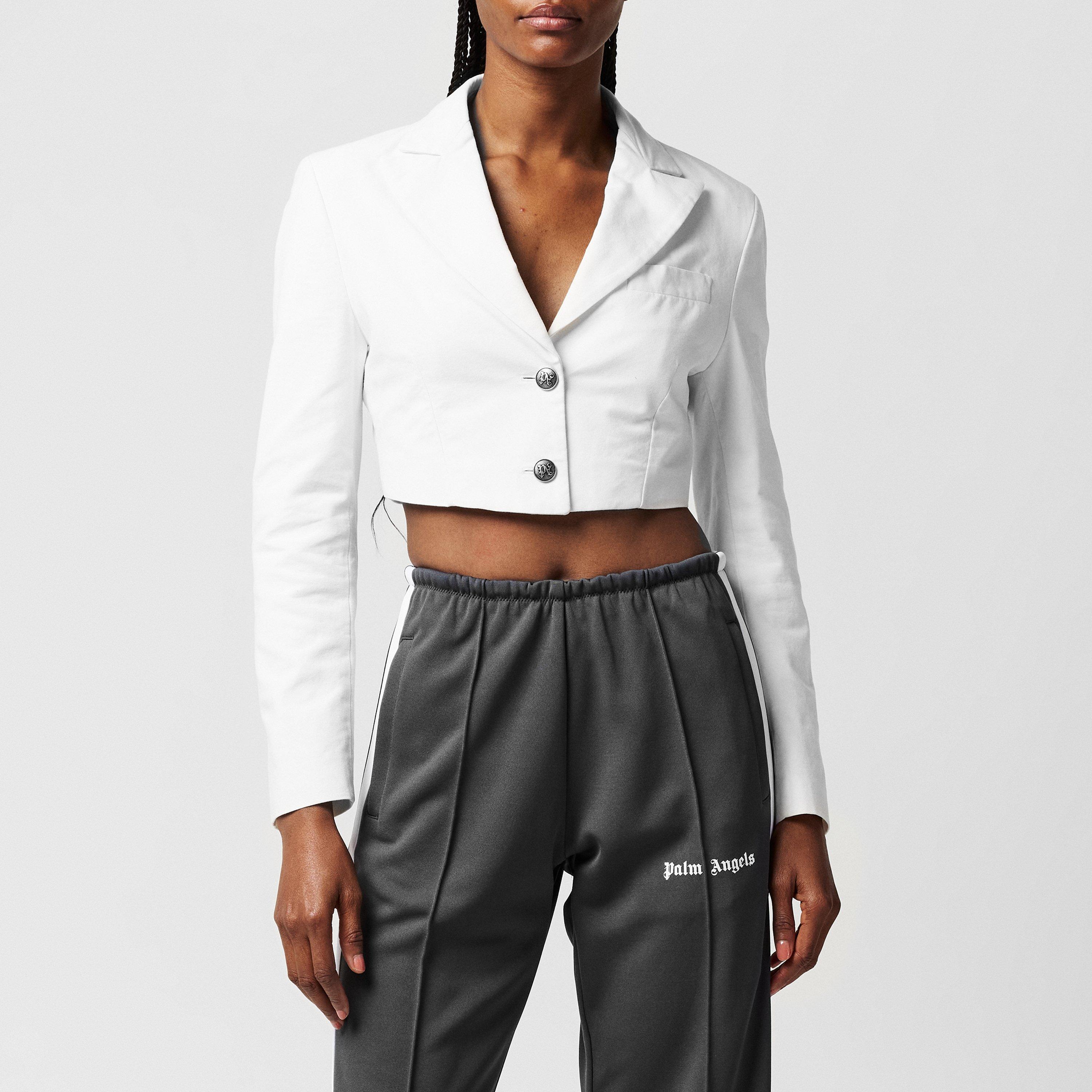 White - Palm Angels - Women's Cropped Cotton Long Sleeve Blazer - 1