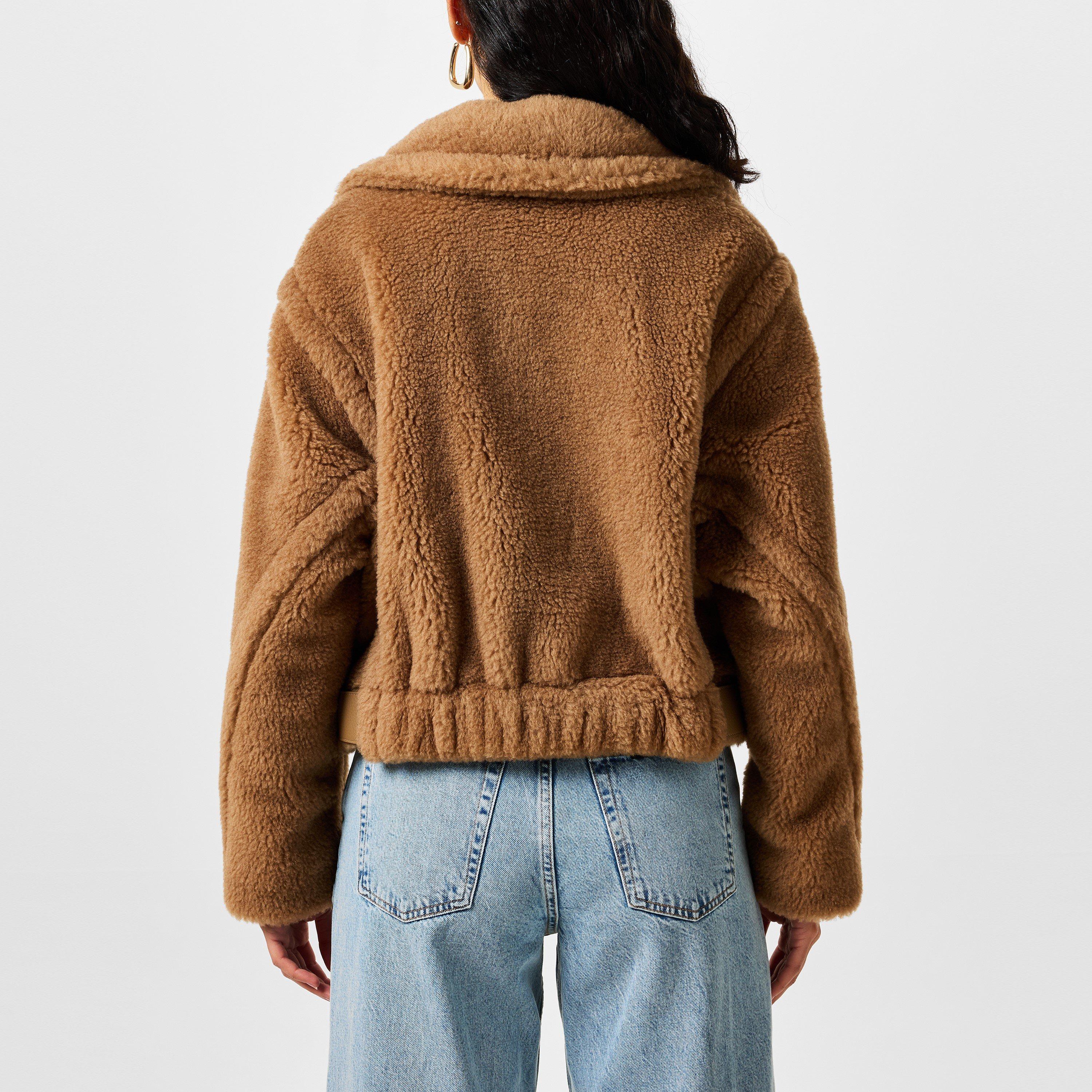 Camel - Max Mara - Women's Gardone Wool Oversized Fit Teddy Coat - 3