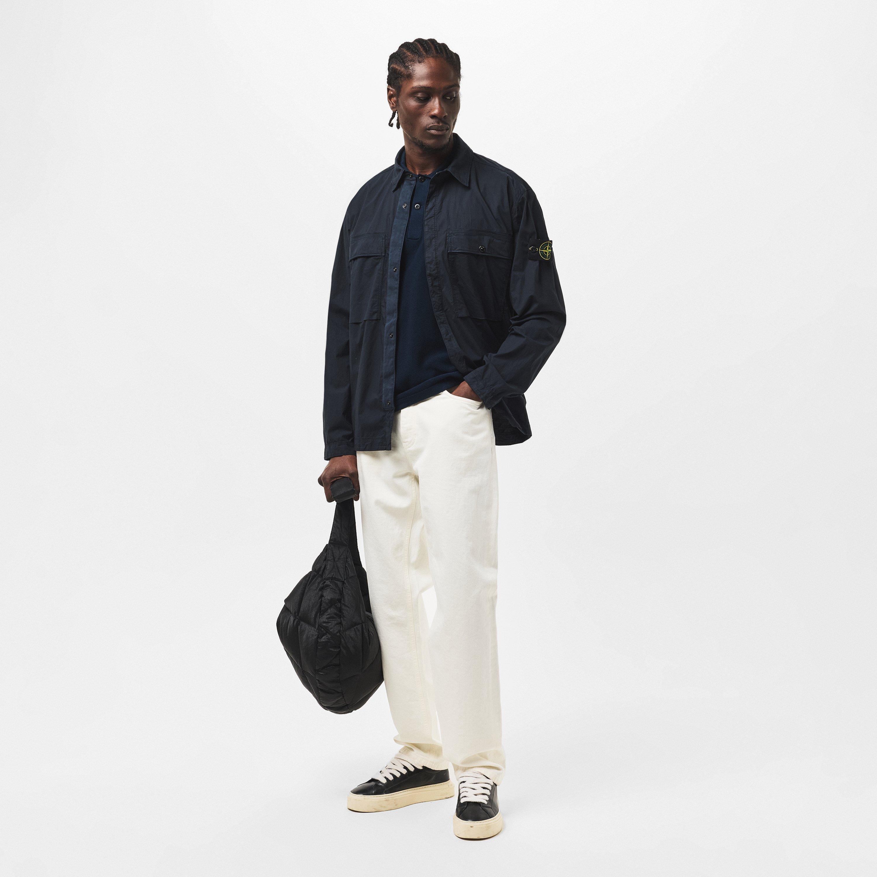 Blue V0020 - Stone Island - Men's 2 Pocket Tela Cotton Long Sleeve Overshirt - 6