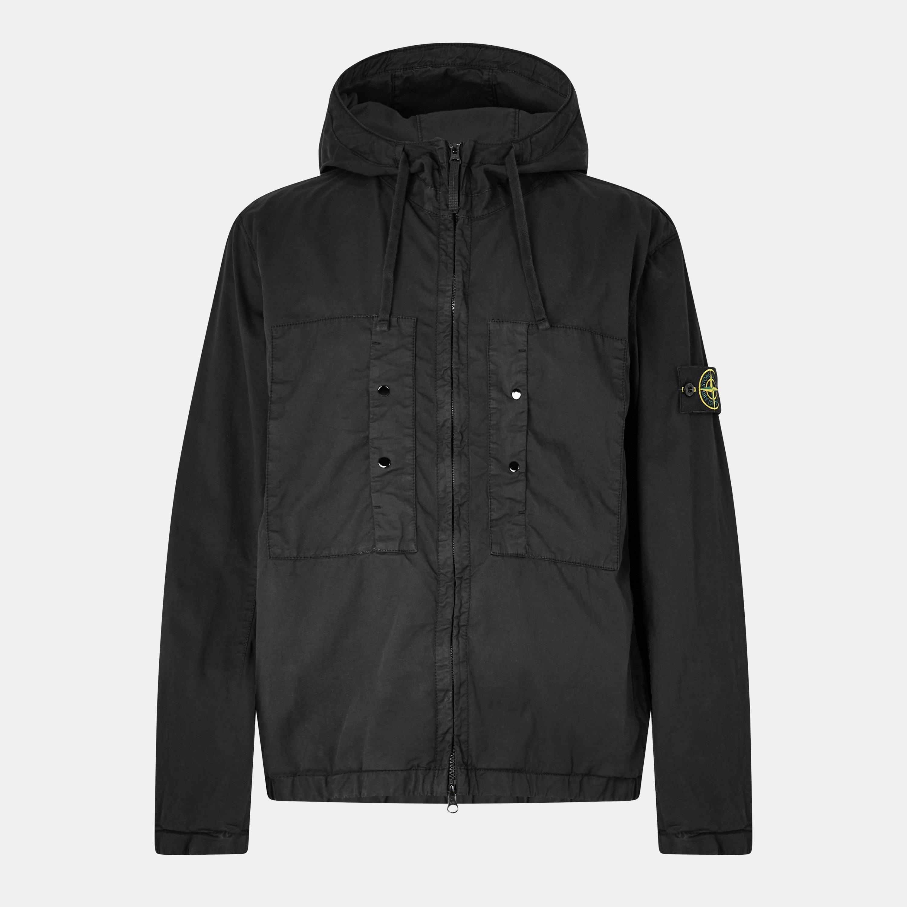 Nero V0029 - Stone Island - Men's Supima Cotton Twill Hooded Long Sleeve Overshirt - 1