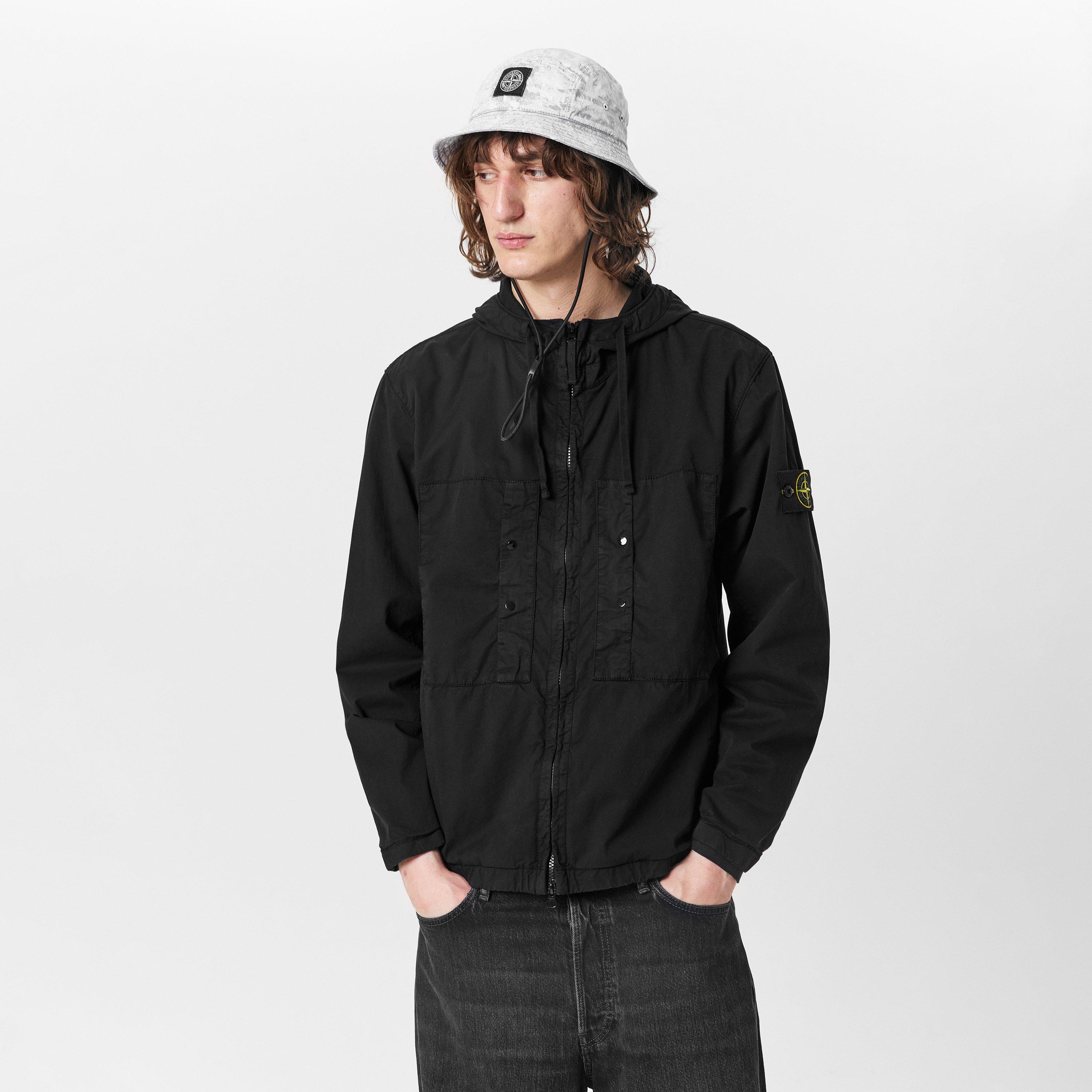 Nero V0029 - Stone Island - Men's Supima Cotton Twill Hooded Long Sleeve Overshirt - 3