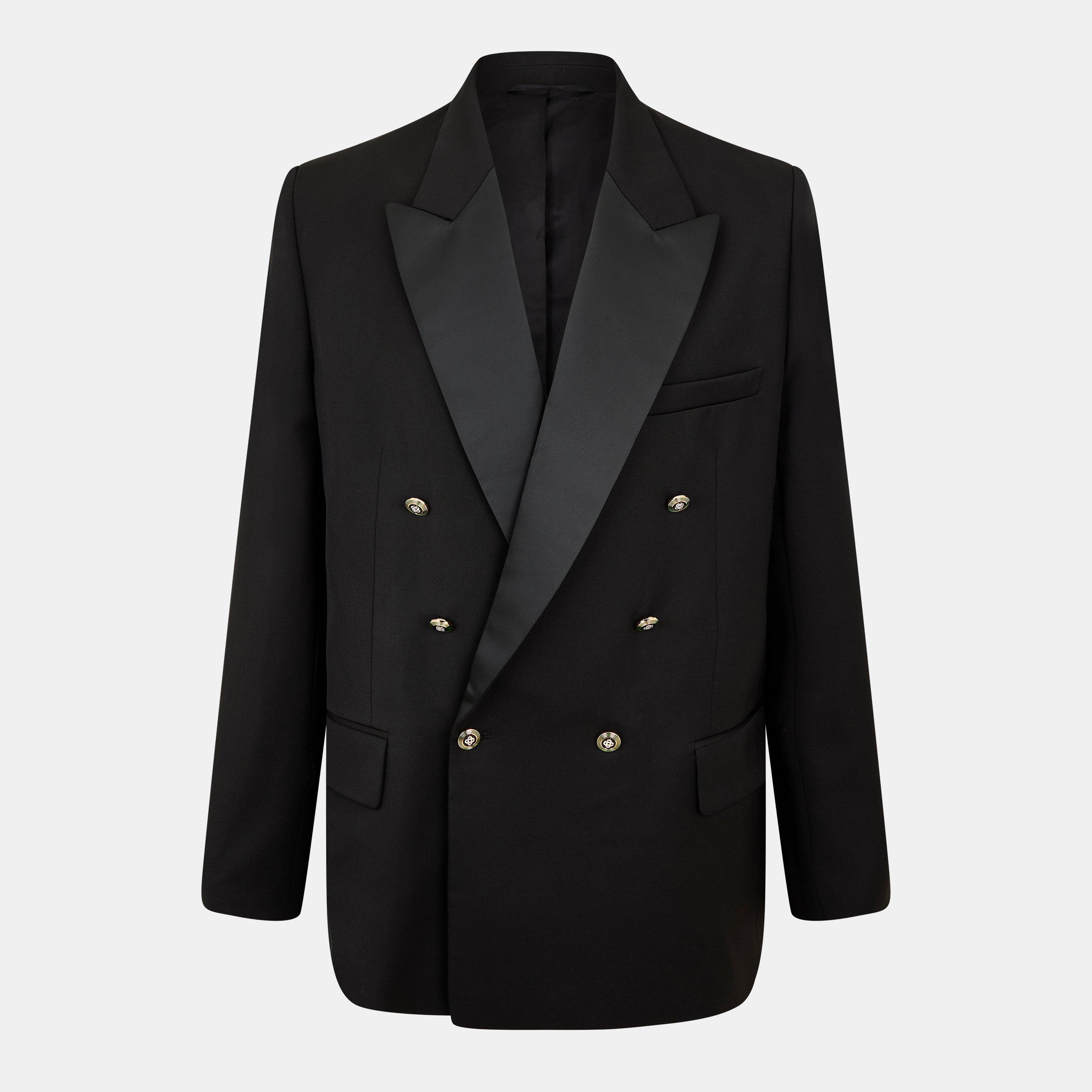 Black - Casablanca - Women's Double Breasted Evening Wool Long Sleeve Blazer - 1