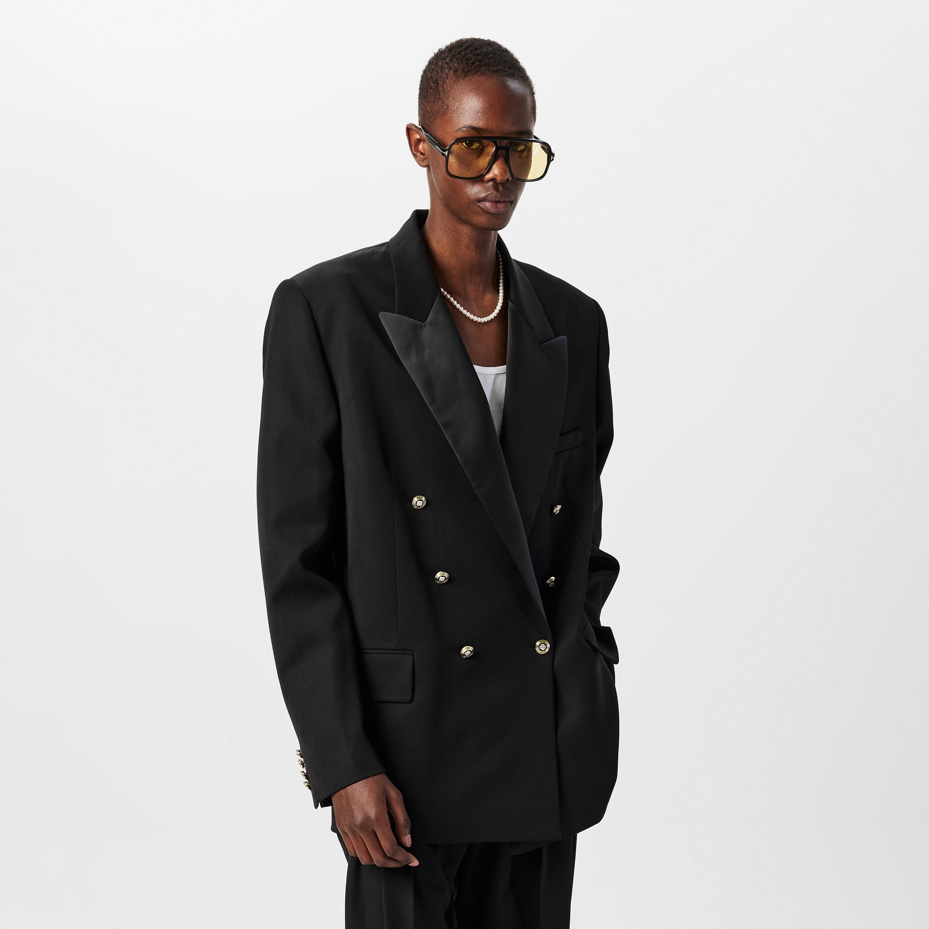 Black - Casablanca - Women's Double Breasted Evening Wool Long Sleeve Blazer - 3