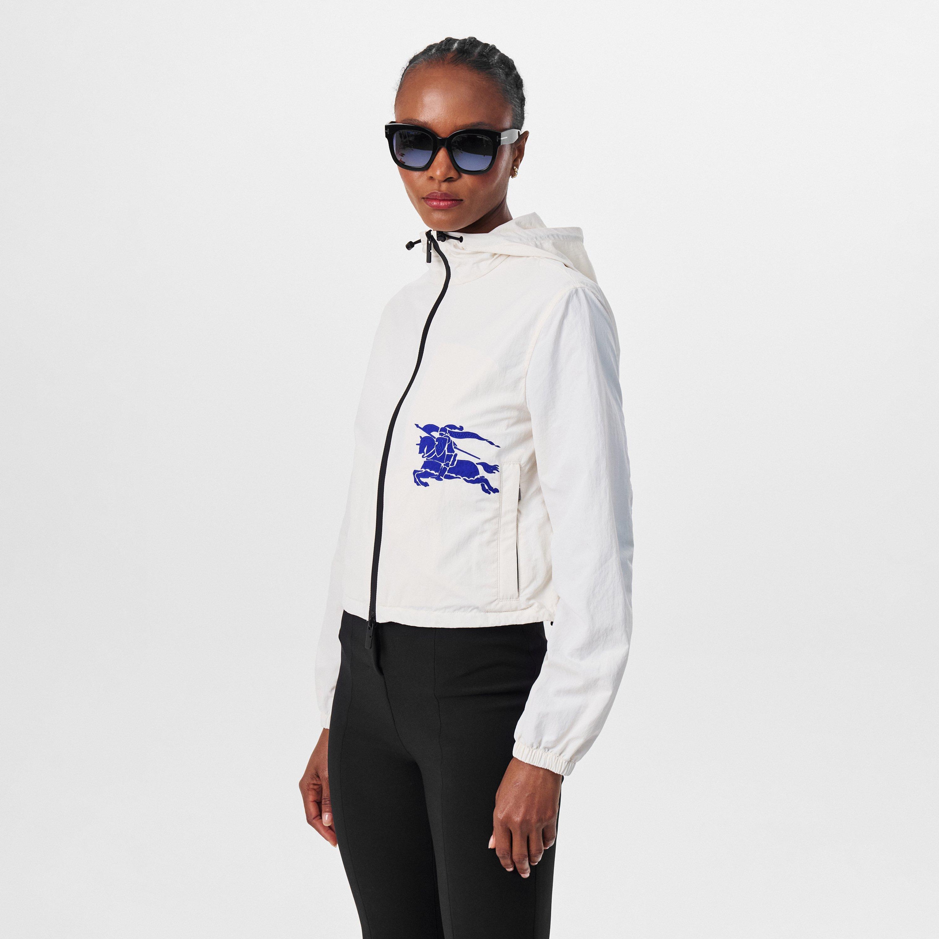 White/Blue - Burberry - Women's Equestrian Knight Design Cropped Hooded Softshell Jacket - 3