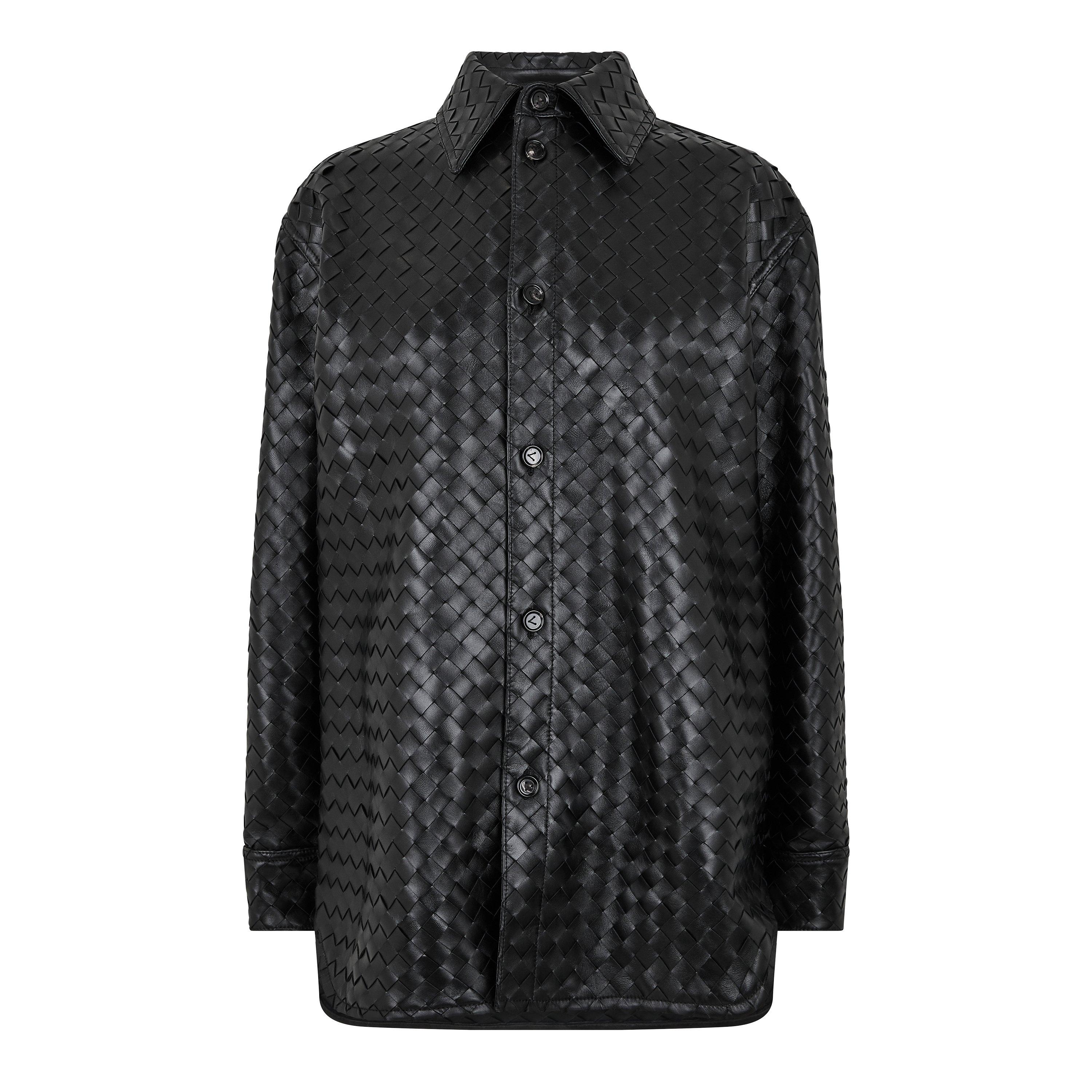 Black - Bottega Veneta - Women's Intrecciato Leather Long Sleeve Overshirt - 1