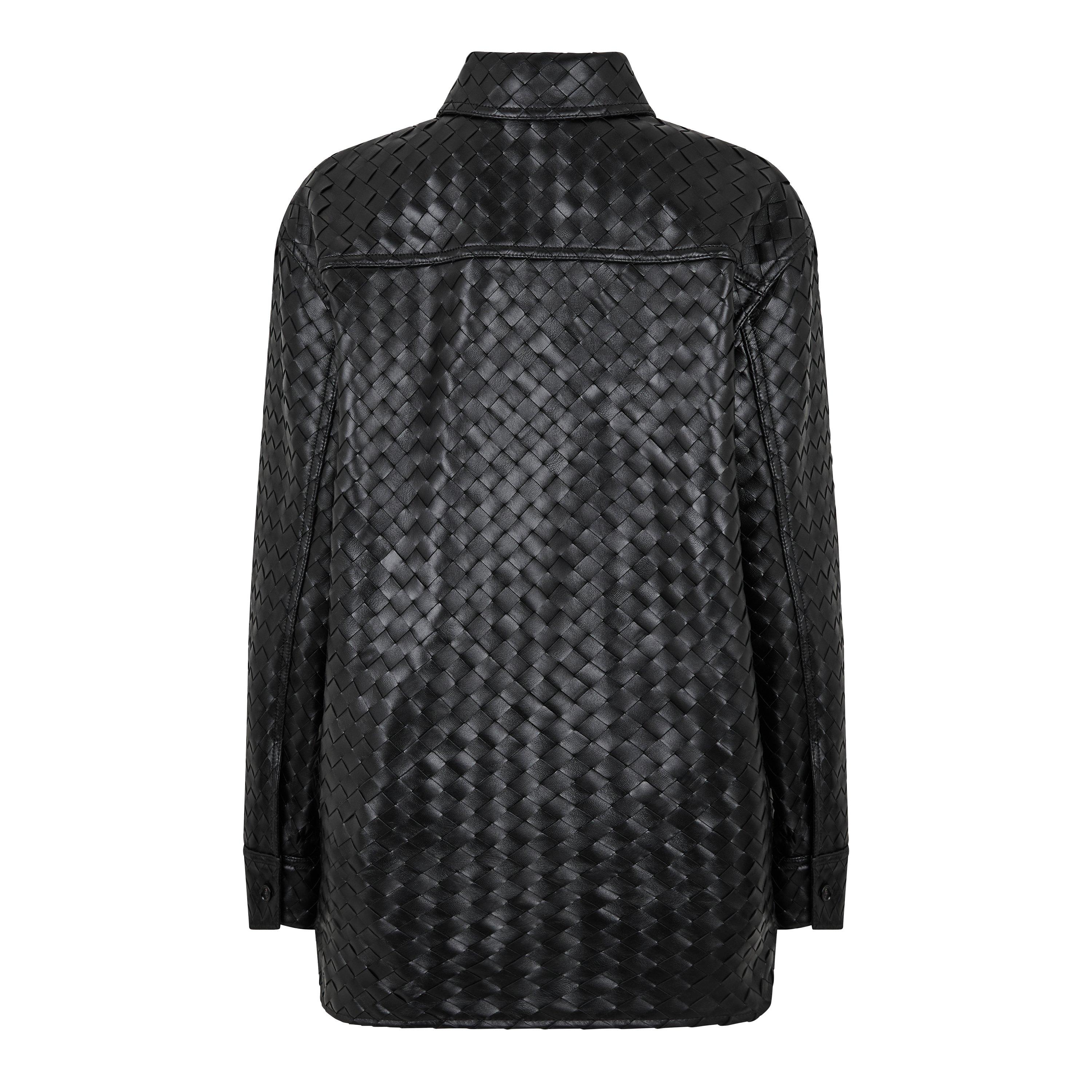 Black - Bottega Veneta - Women's Intrecciato Leather Long Sleeve Overshirt - 2