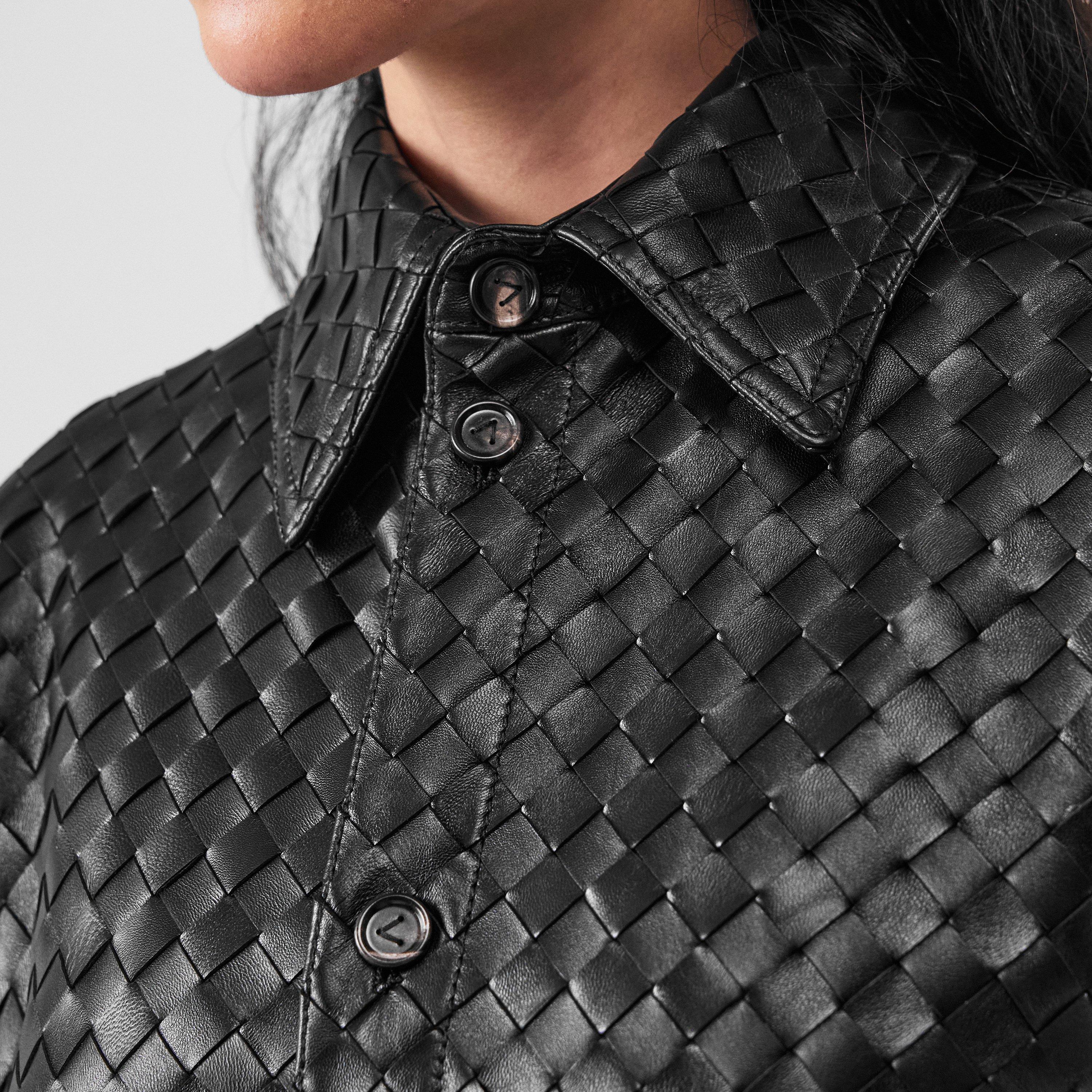 Black - Bottega Veneta - Women's Intrecciato Leather Long Sleeve Overshirt - 5