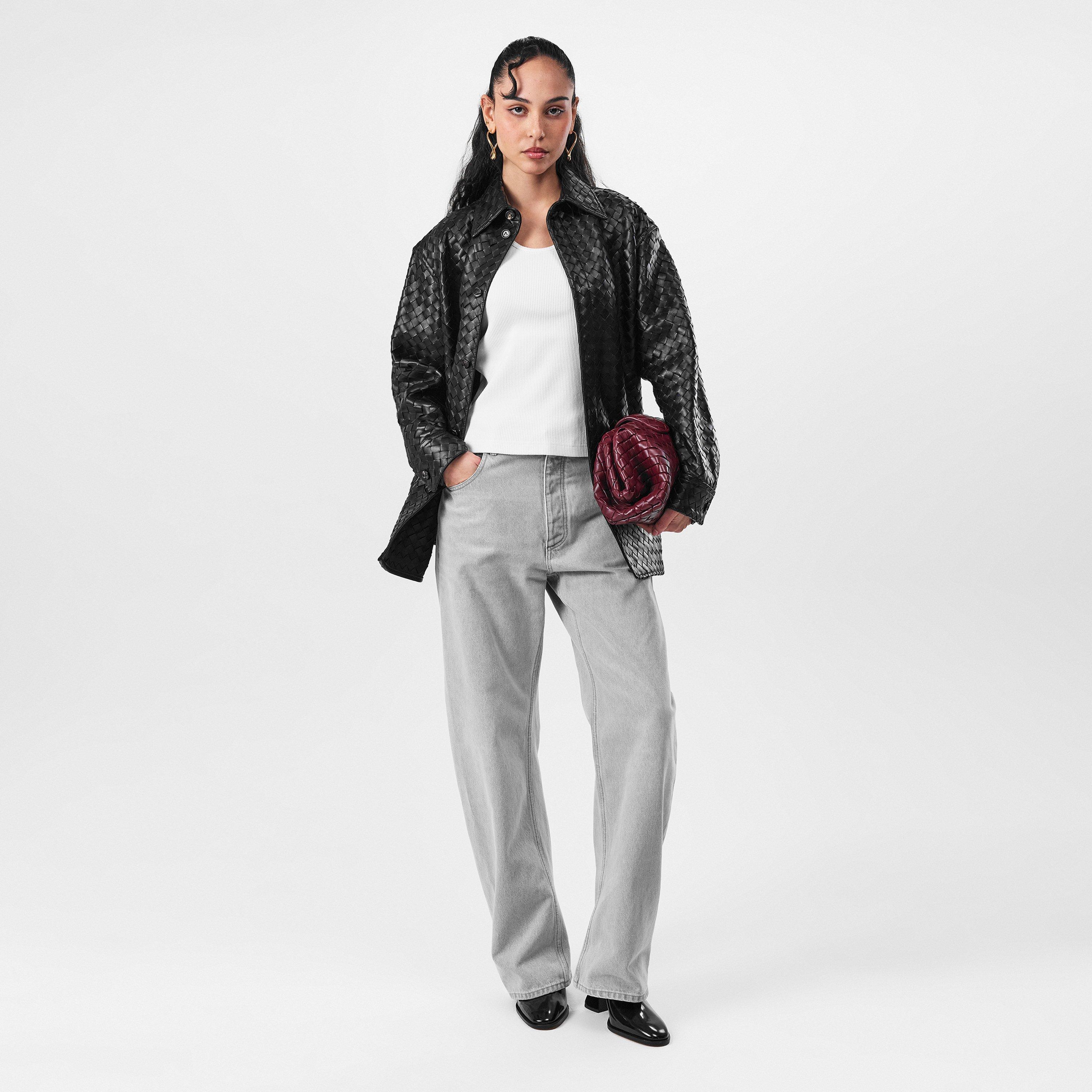 Black - Bottega Veneta - Women's Intrecciato Leather Long Sleeve Overshirt - 6