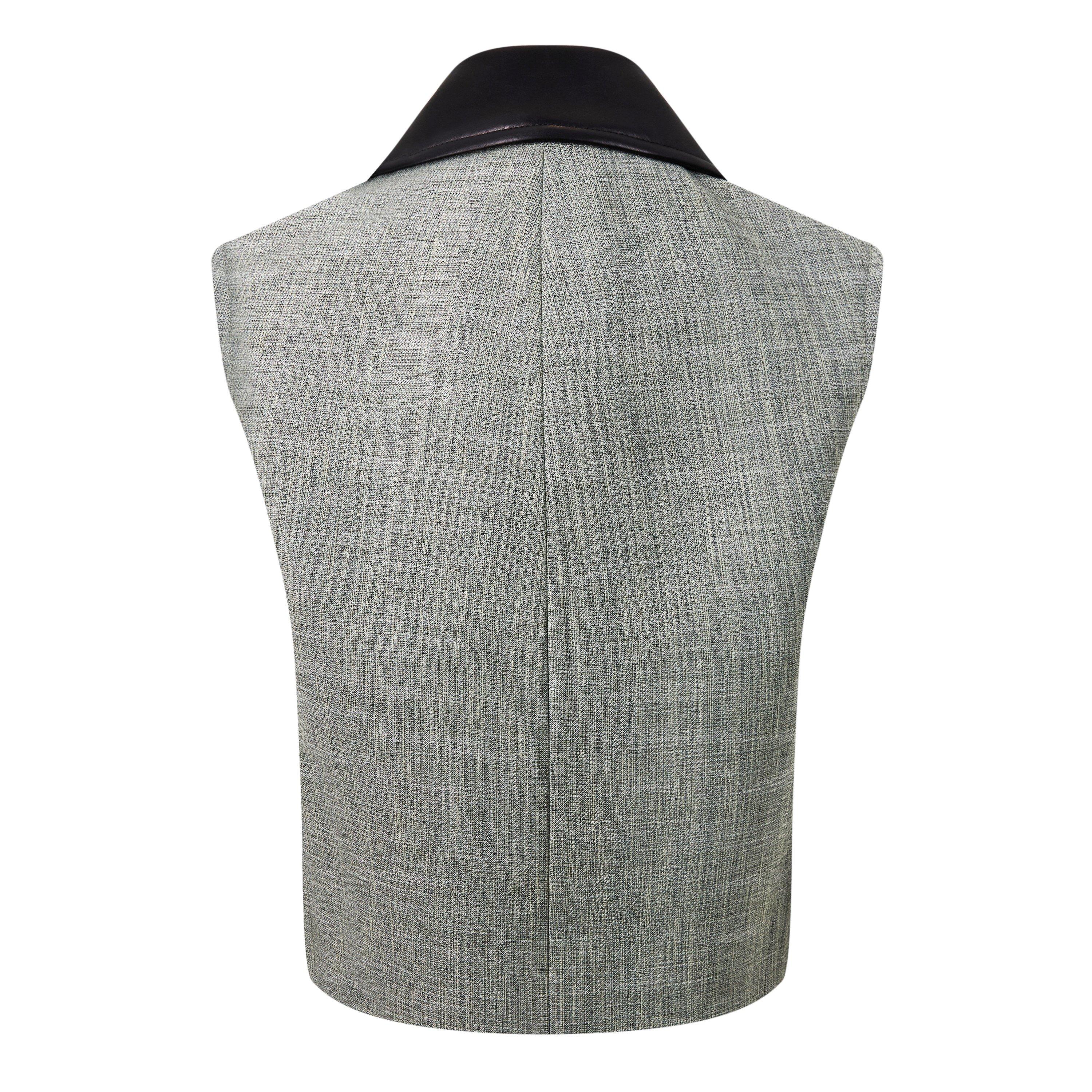 Green Fennel - Bottega Veneta - Women's  Leather Collar Melange Sleeveless Gilet - 2