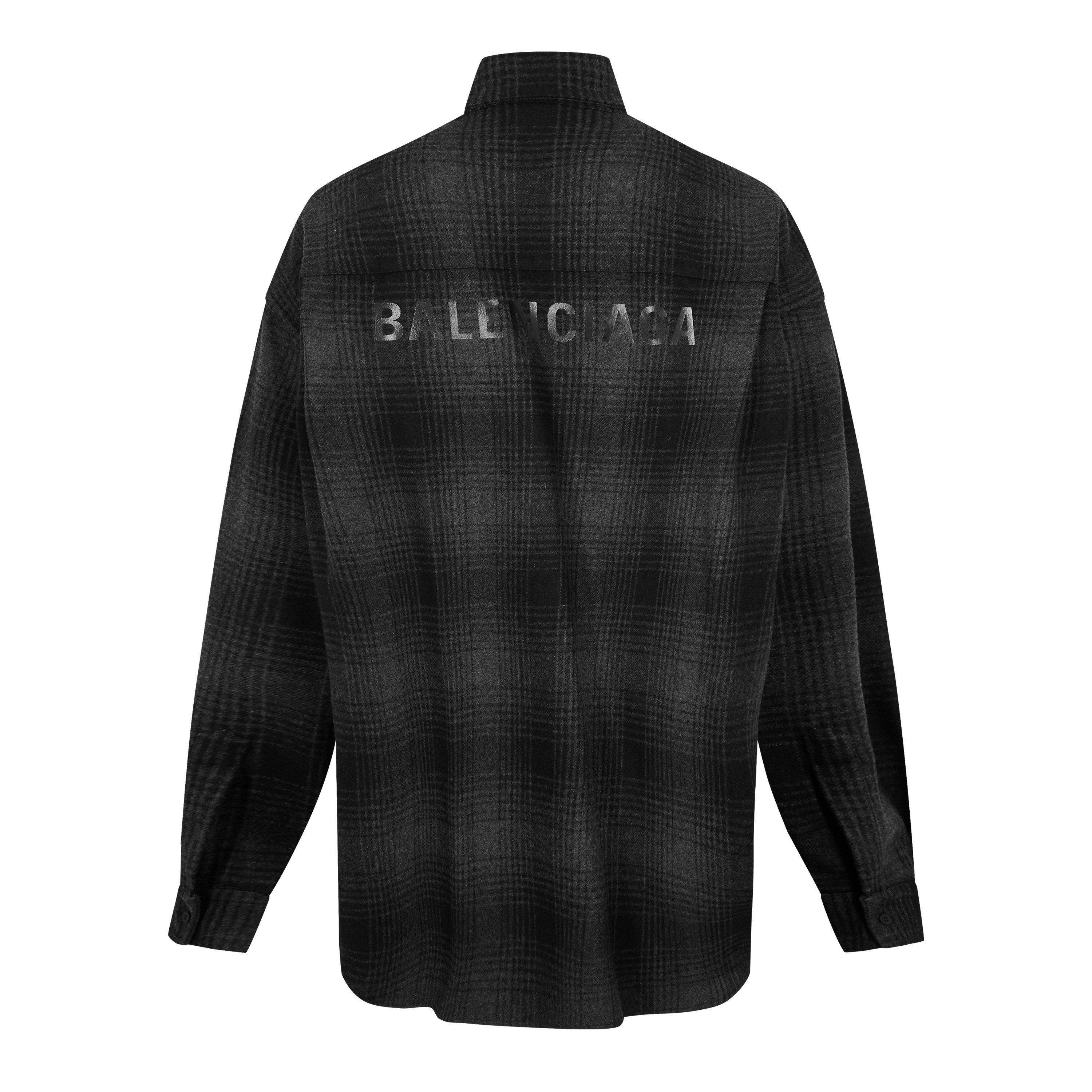 Grey/Black - Balenciaga - Men's Oversized Check Wool Long Sleeve Overshirt - 2
