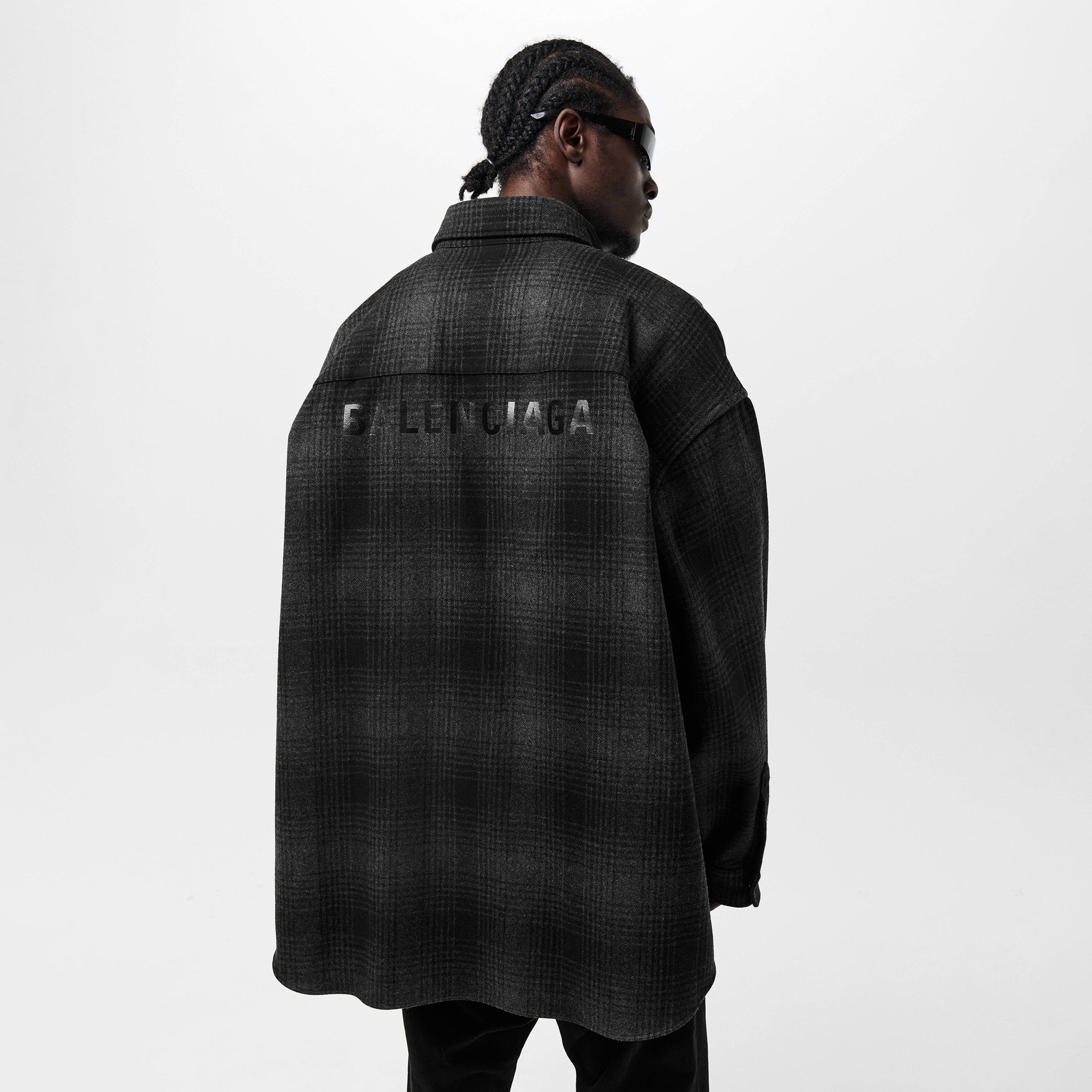 Grey/Black - Balenciaga - Men's Oversized Check Wool Long Sleeve Overshirt - 4