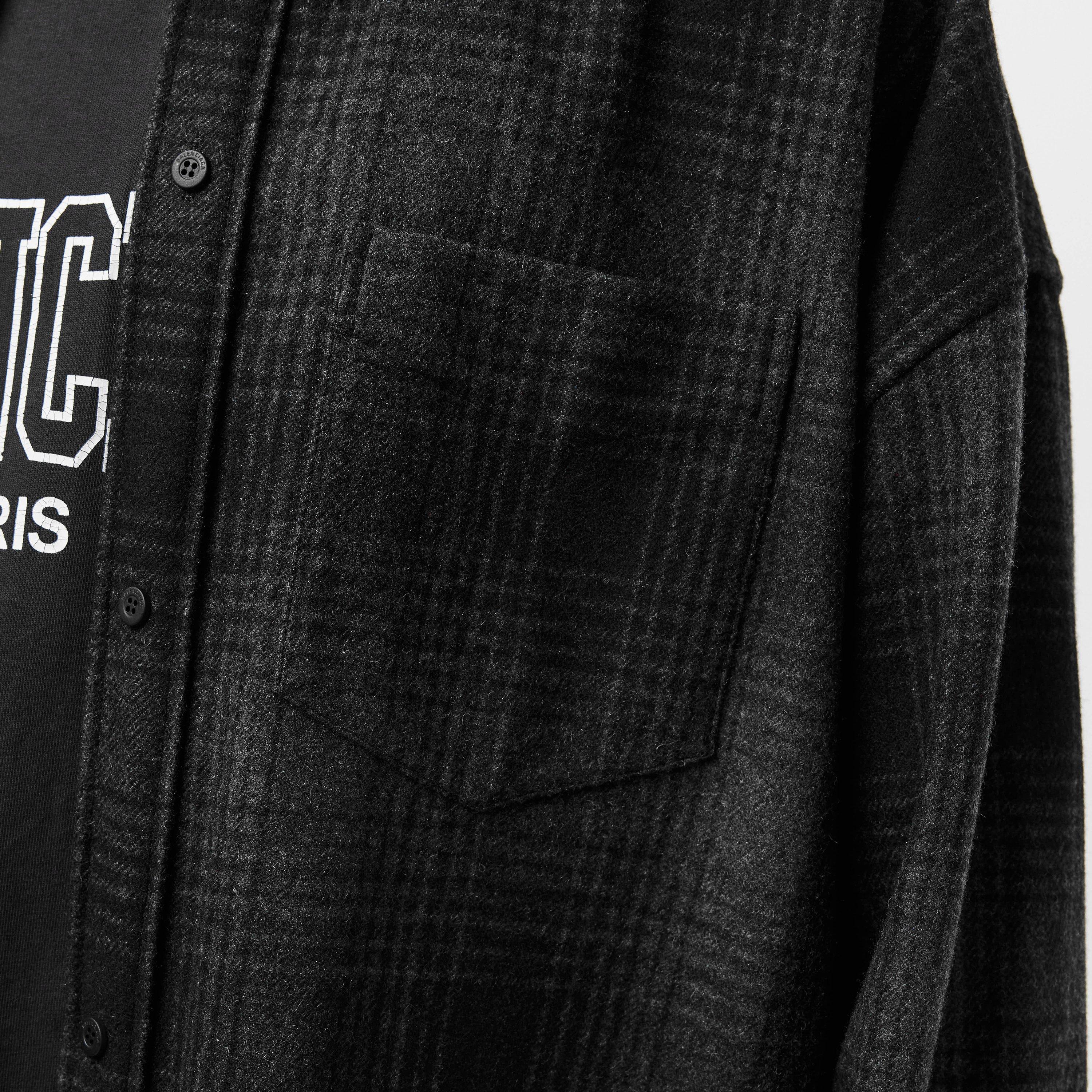 Grey/Black - Balenciaga - Men's Oversized Check Wool Long Sleeve Overshirt - 5