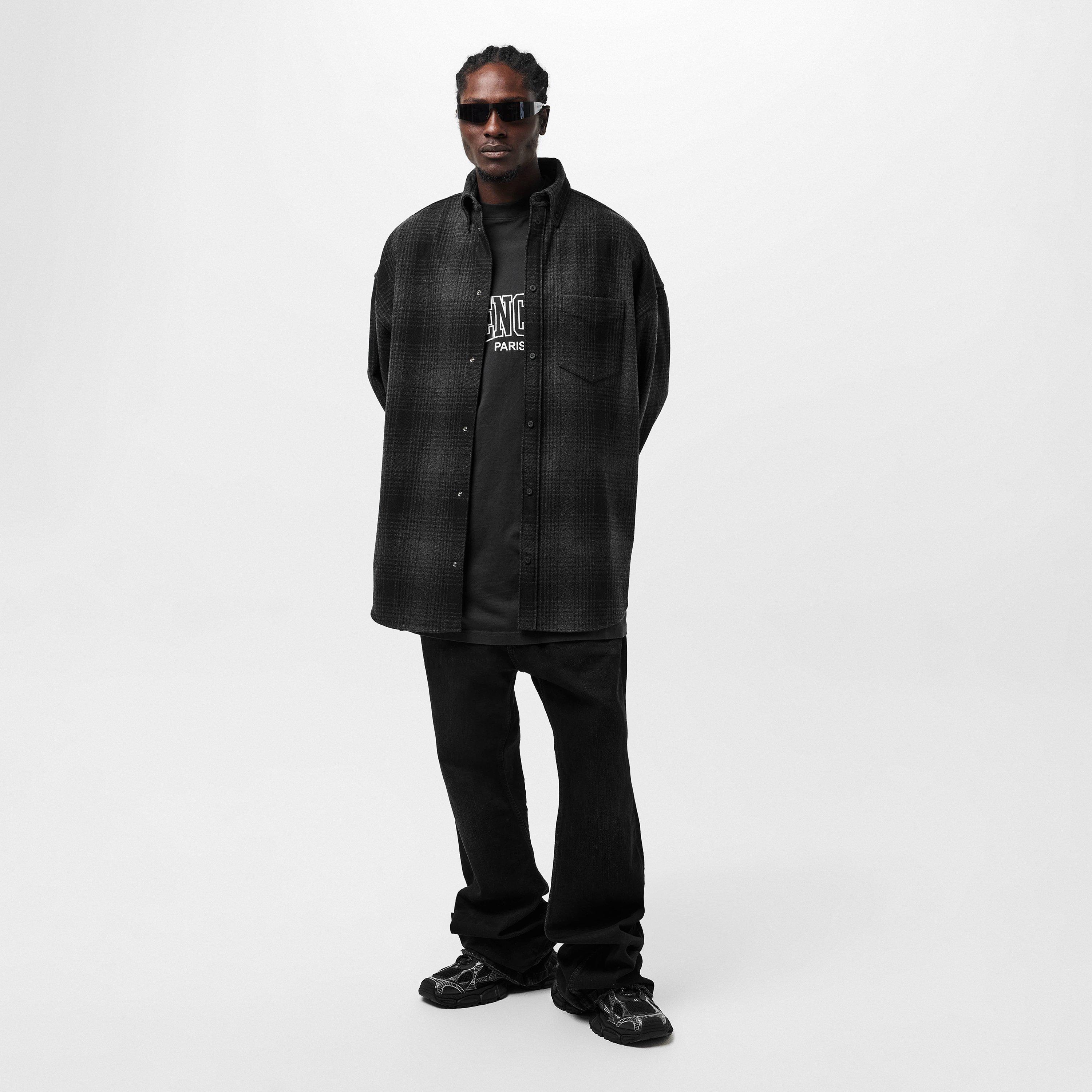Grey/Black - Balenciaga - Men's Oversized Check Wool Long Sleeve Overshirt - 6