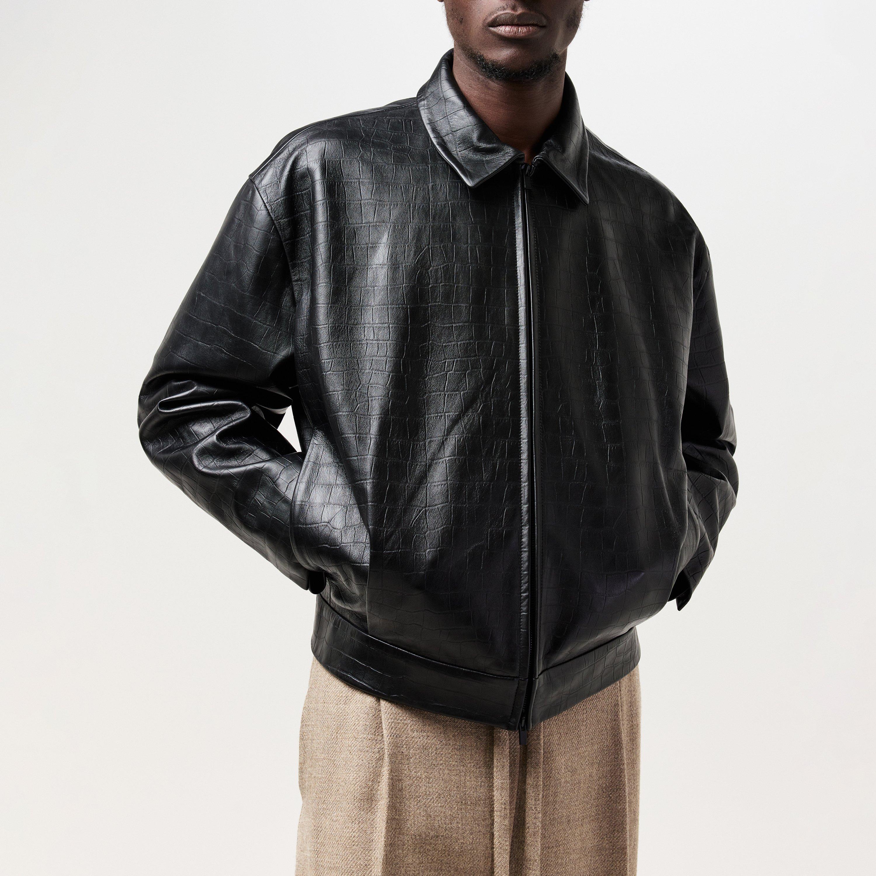 Black - Fear Of God - Men's Croc-Embossed Leather Long Sleeve Leather Jacket - 1
