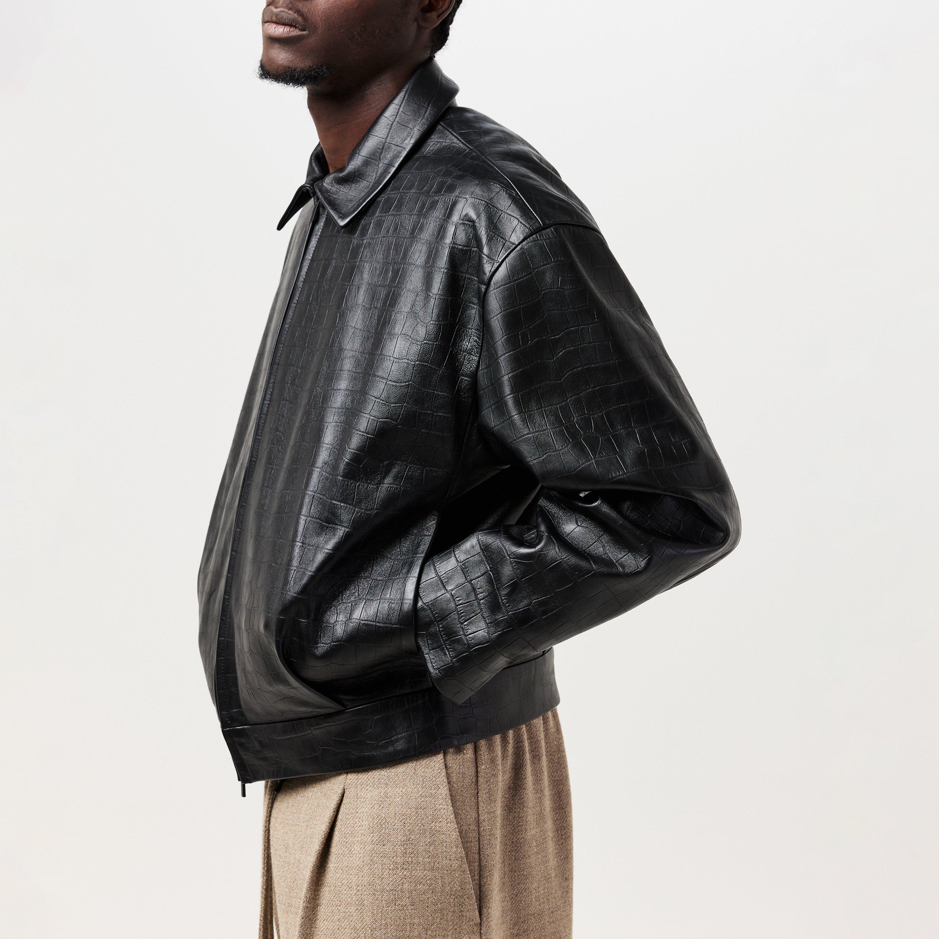 Black - Fear Of God - Men's  Croc-Embossed Leather Long Sleeve Leather Jacket - 2