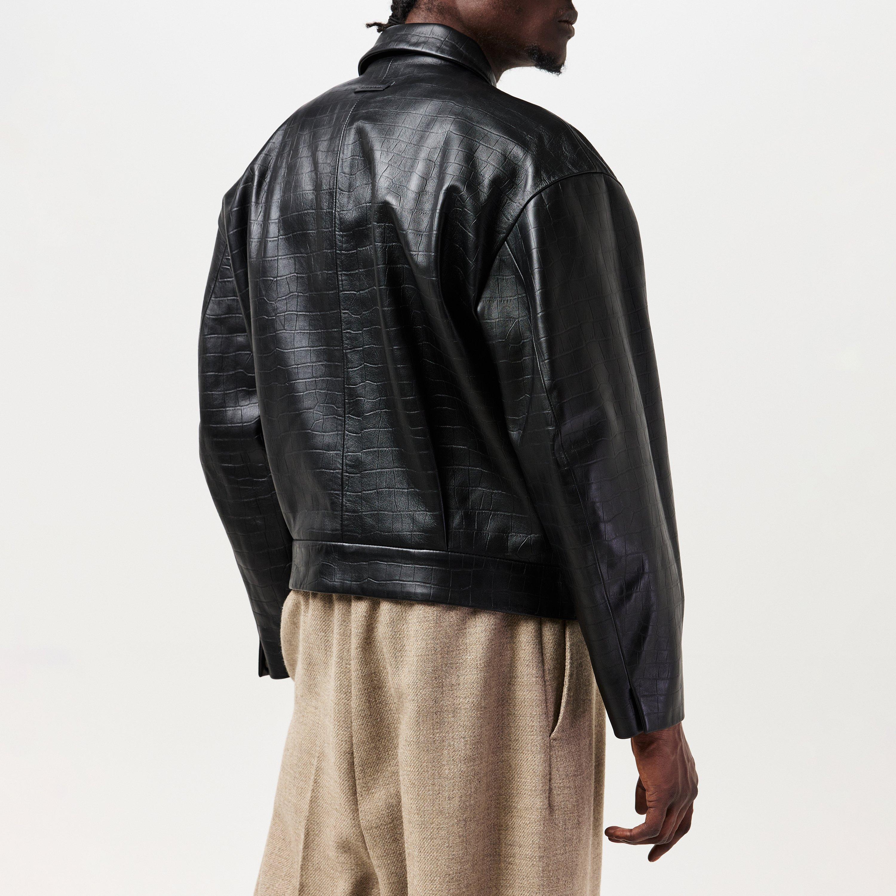 Black - Fear Of God - Men's  Croc-Embossed Leather Long Sleeve Leather Jacket - 3