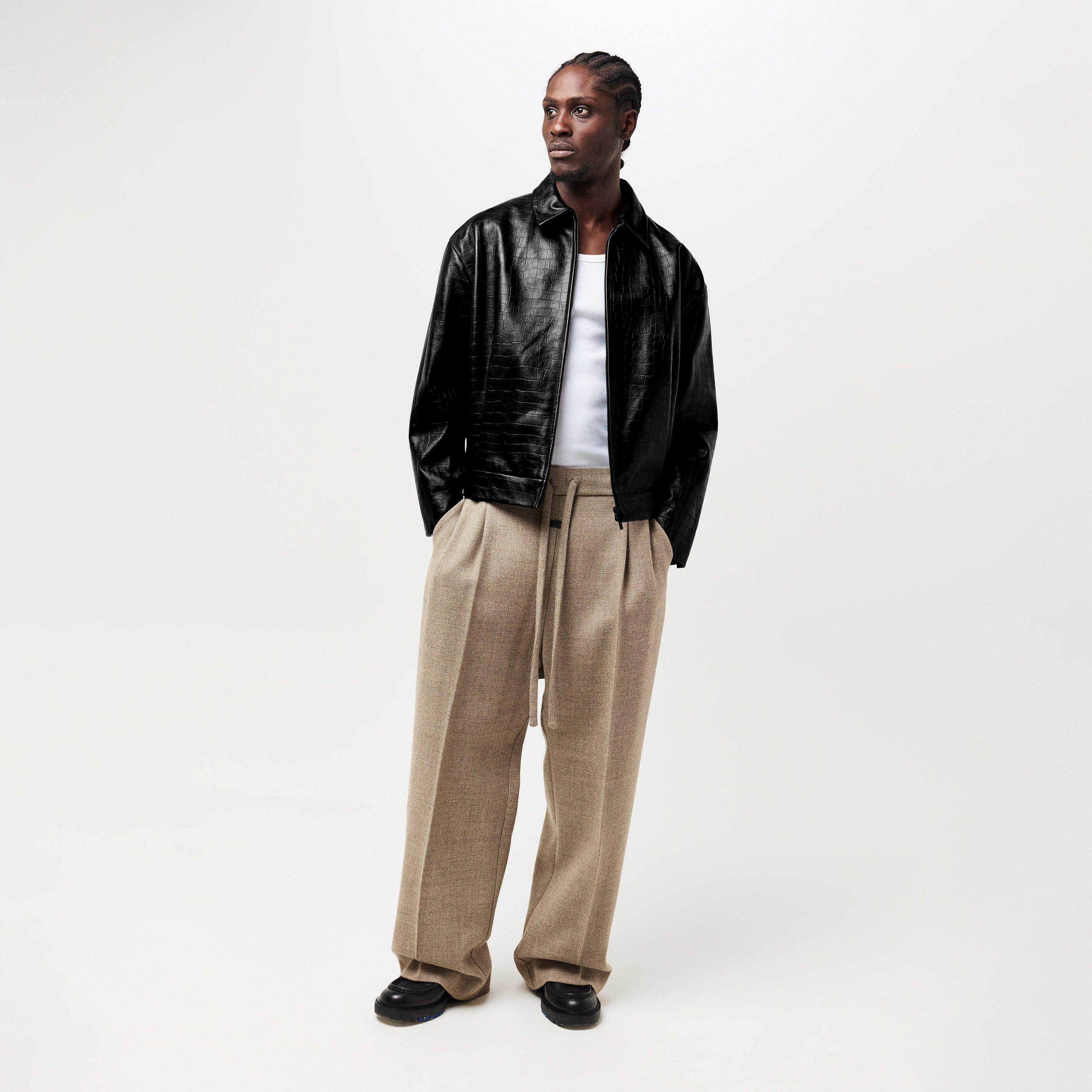 Black - Fear Of God - Men's  Croc-Embossed Leather Long Sleeve Leather Jacket - 4